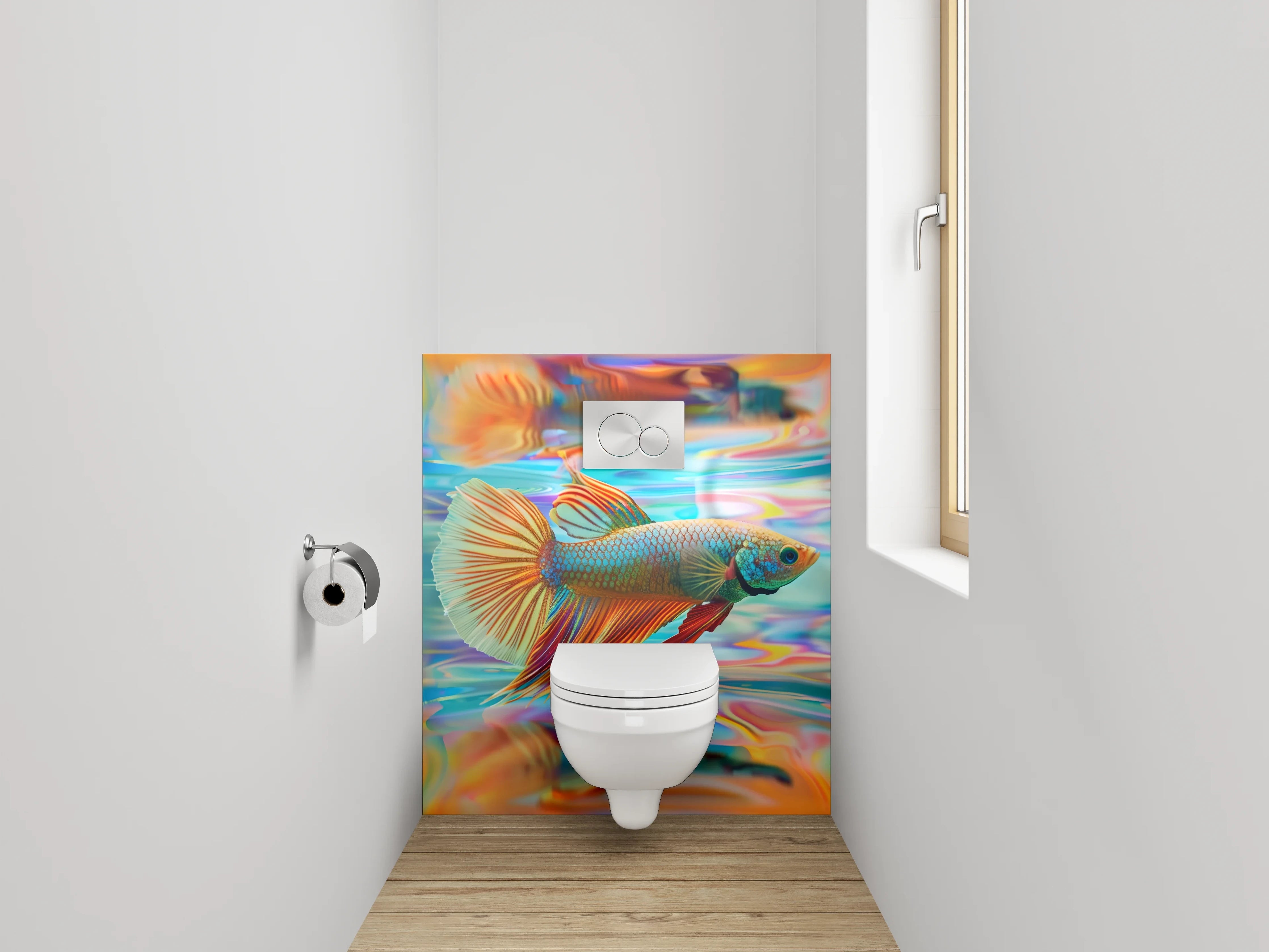 WC-Rückwand - Bunter Betta Fisch auf abstraktem Hintergrund