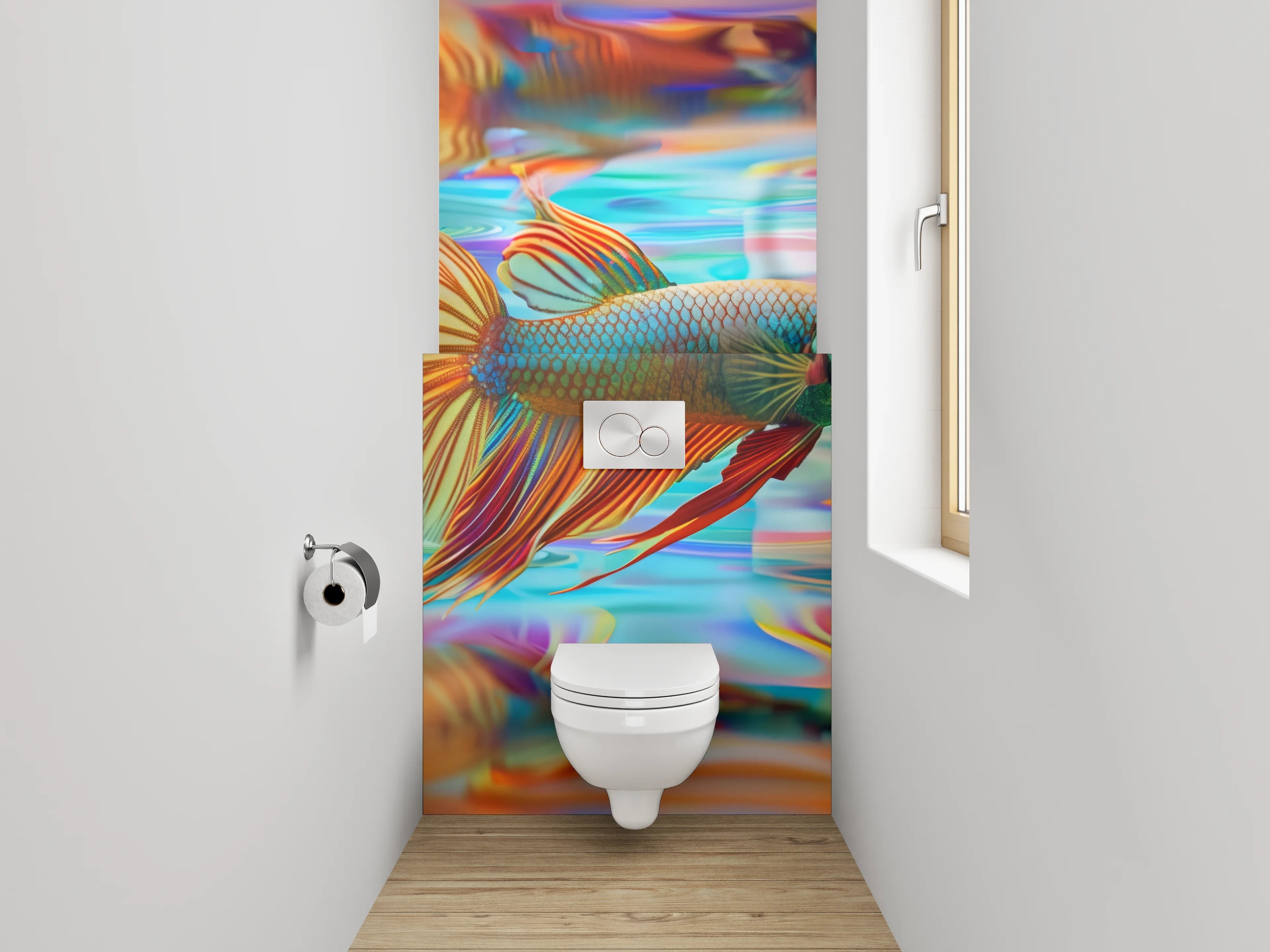 WC-Rückwand - Bunter Betta Fisch auf abstraktem Hintergrund