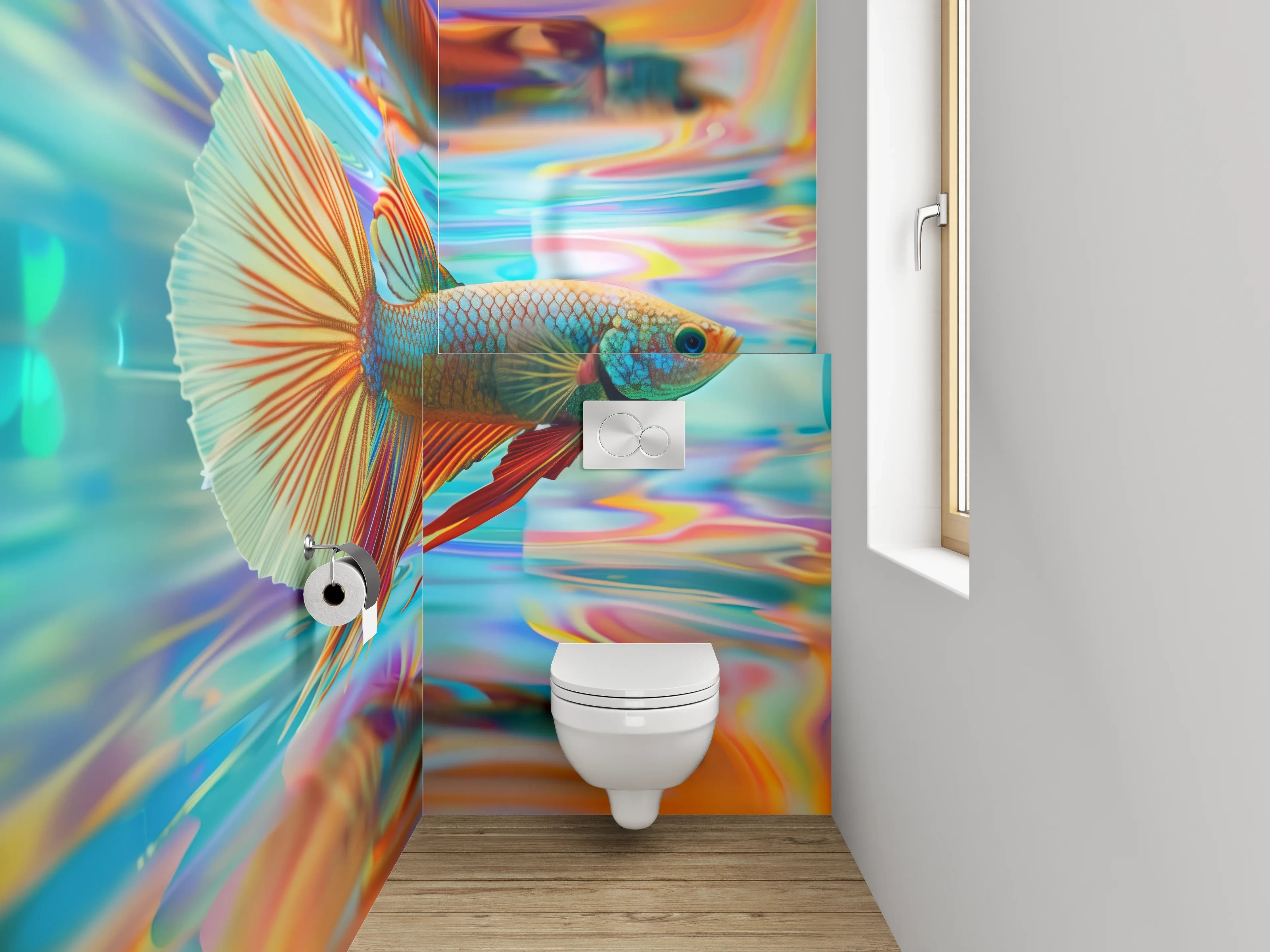 WC-Rückwand - Bunter Betta Fisch auf abstraktem Hintergrund
