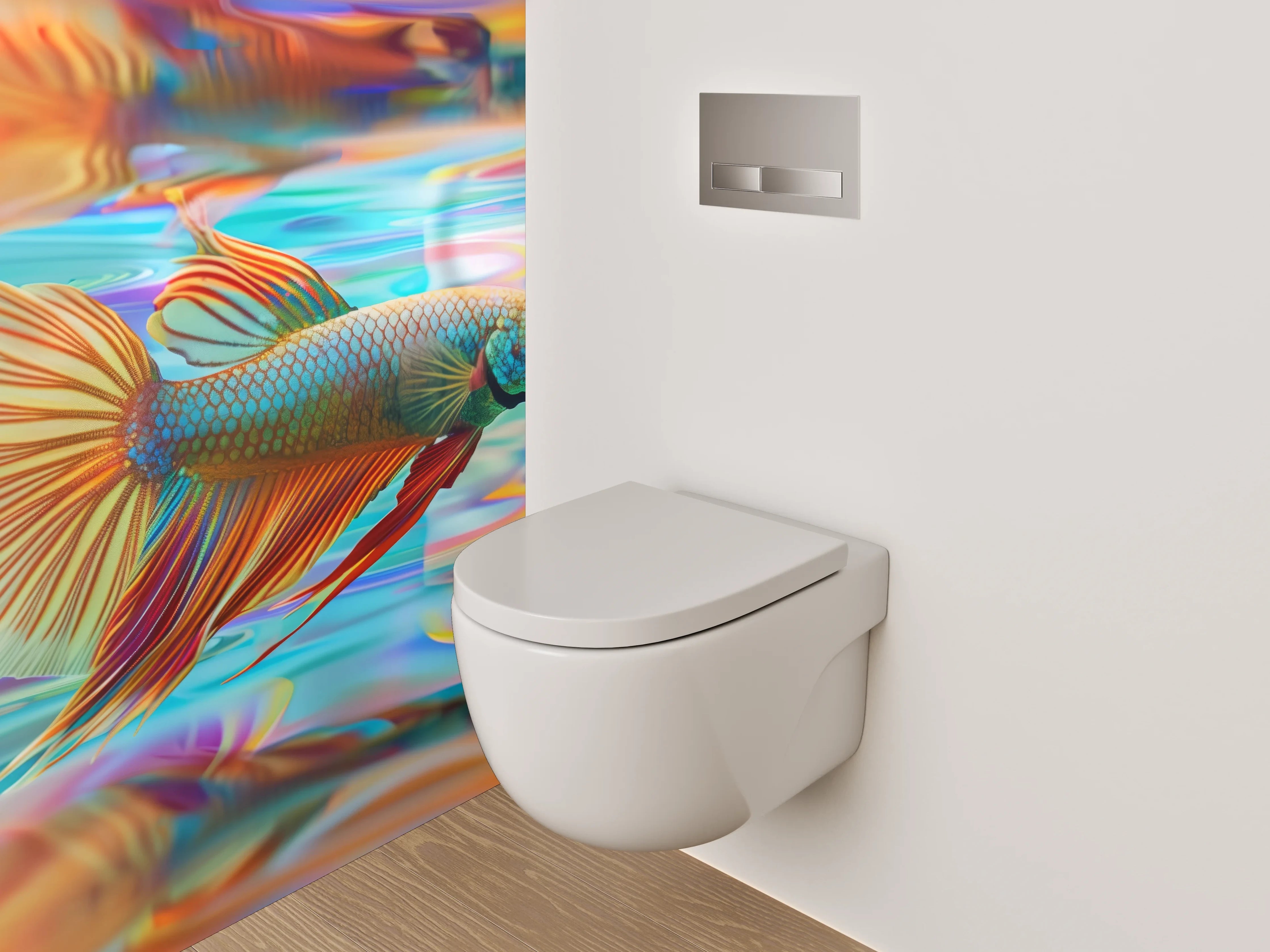 WC-Rückwand - Bunter Betta Fisch auf abstraktem Hintergrund