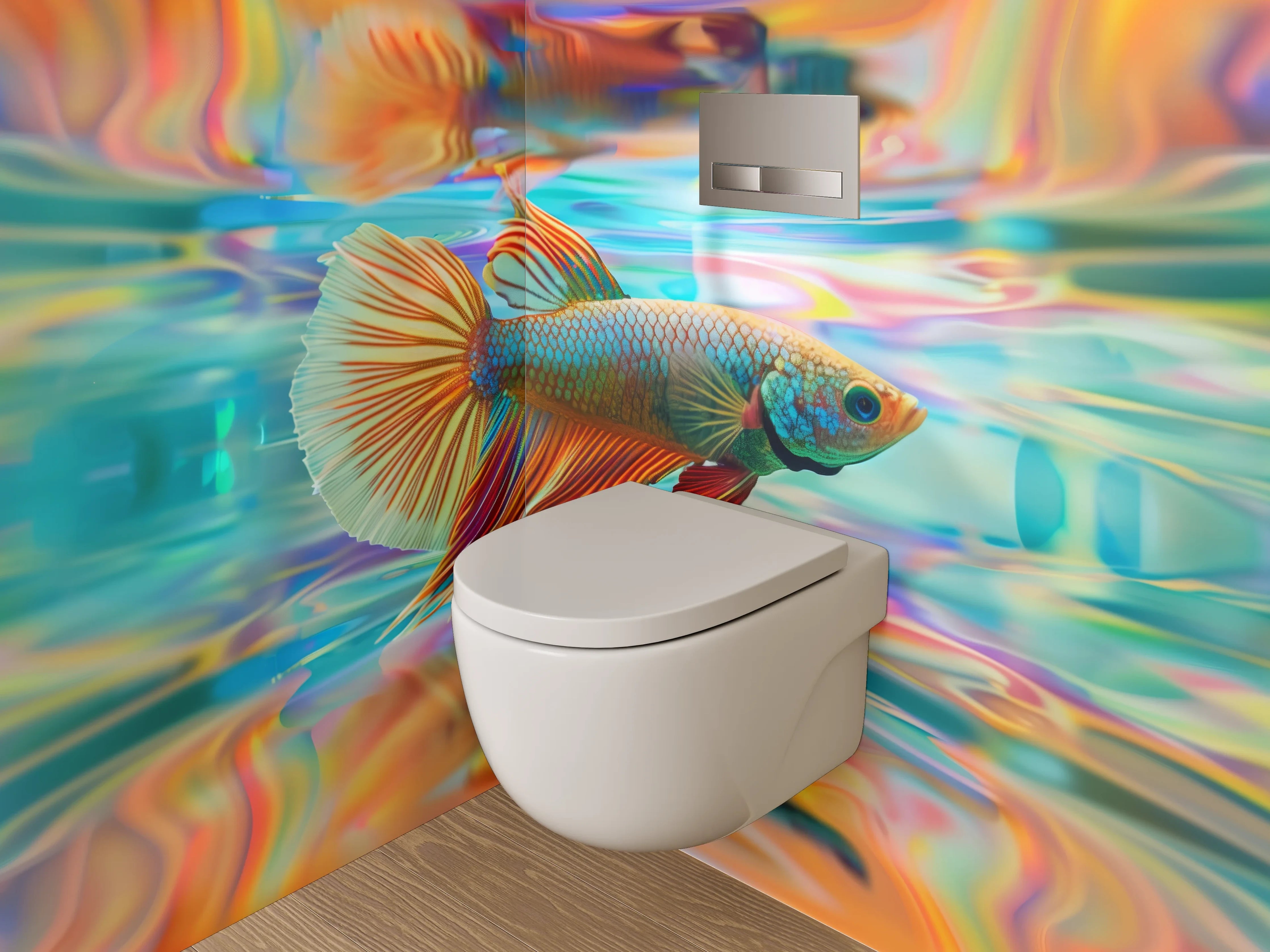 WC-Rückwand - Bunter Betta Fisch auf abstraktem Hintergrund