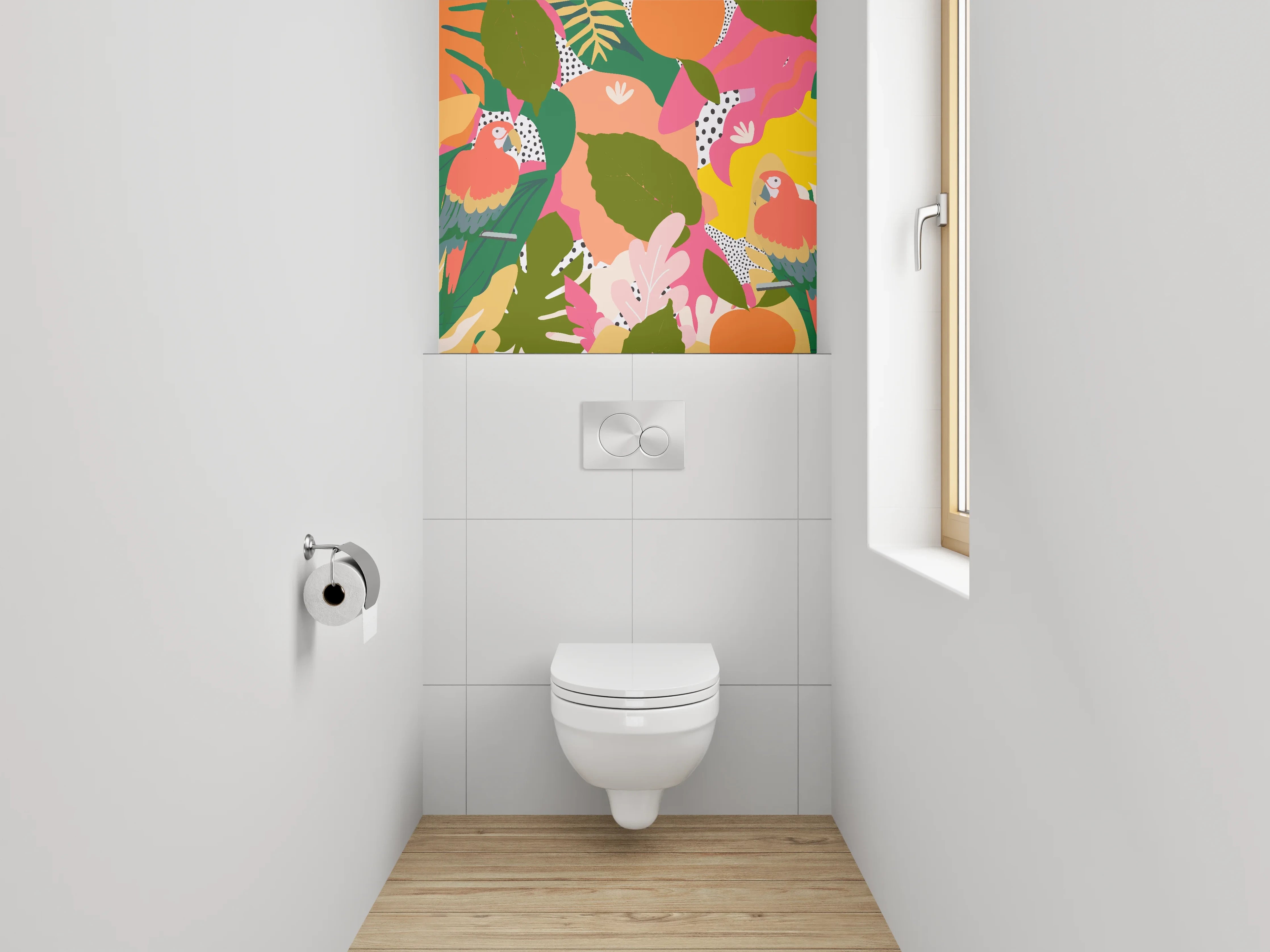 WC-Rückwand - Bunter Dschungel mit exotischen Papageien