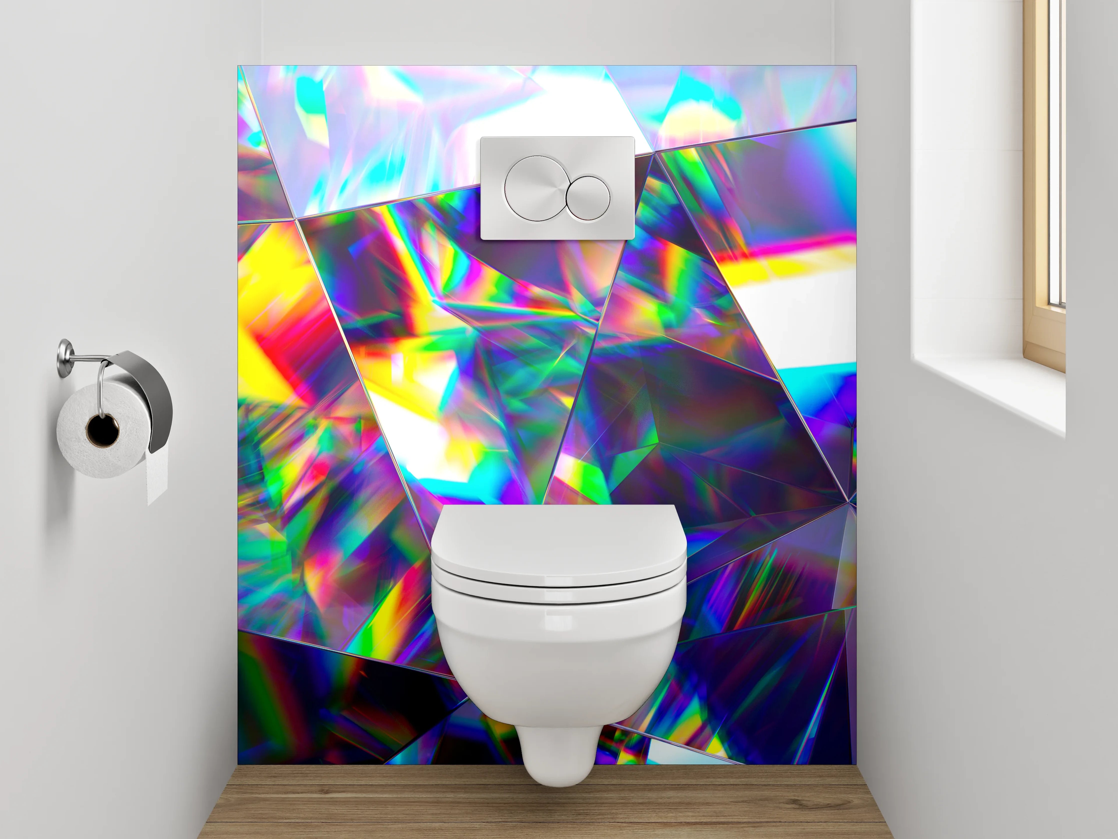 WC-Rückwand - Bunter Prisma-Kristall Abstrakt