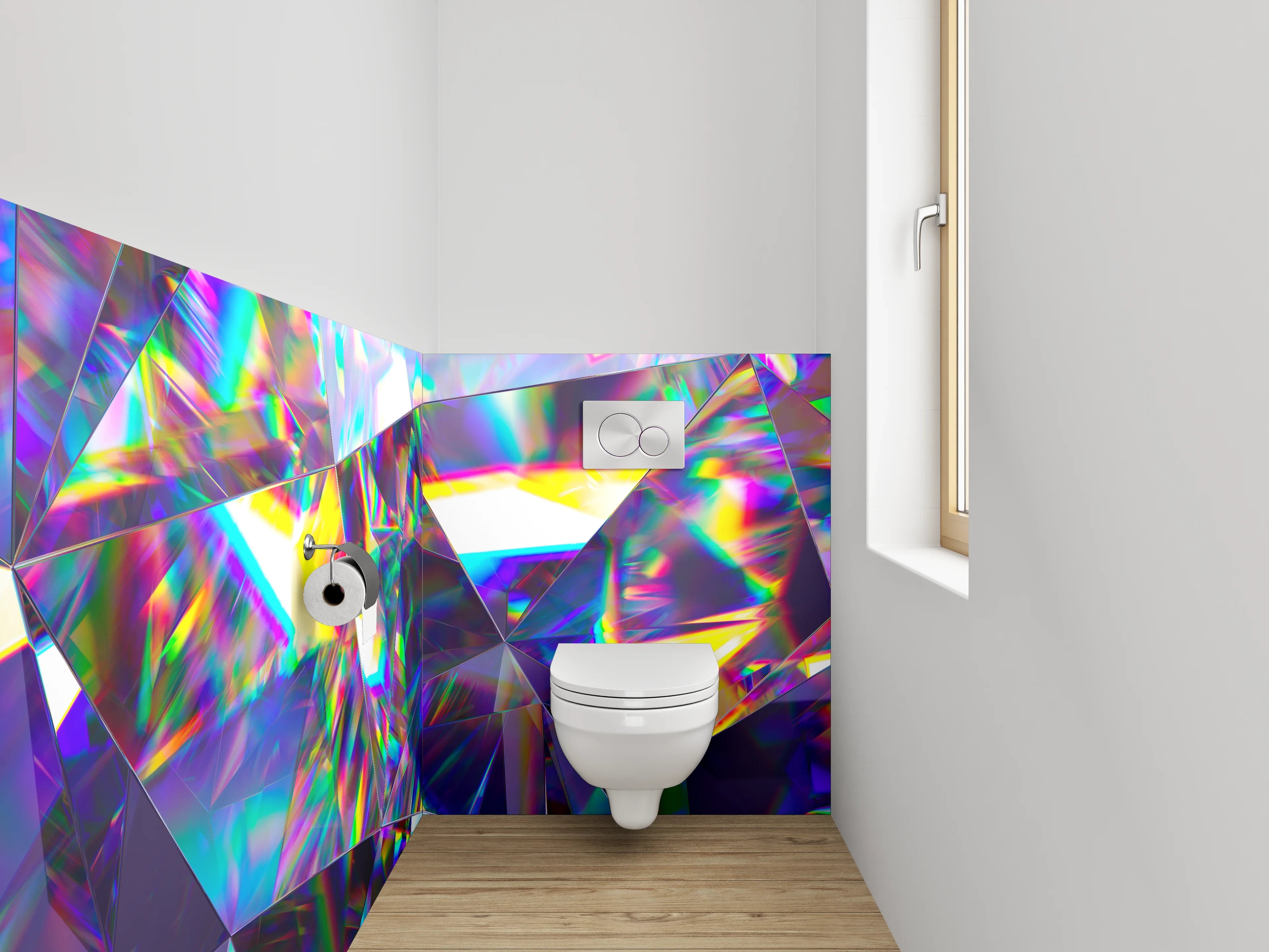 WC-Rückwand - Bunter Prisma-Kristall Abstrakt