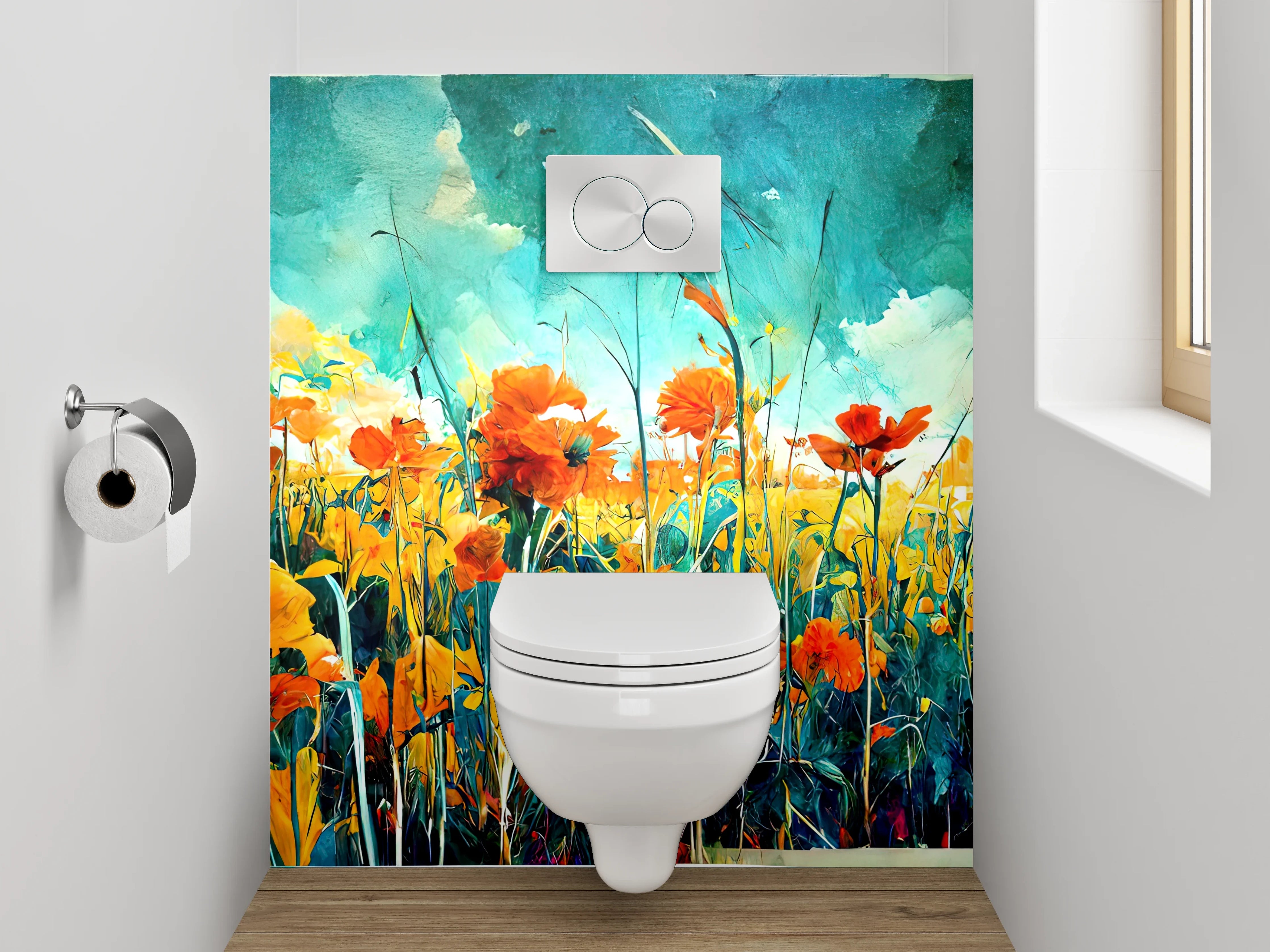 WC-Rückwand - Buntes Blumenfeld Aquarell Landschaft