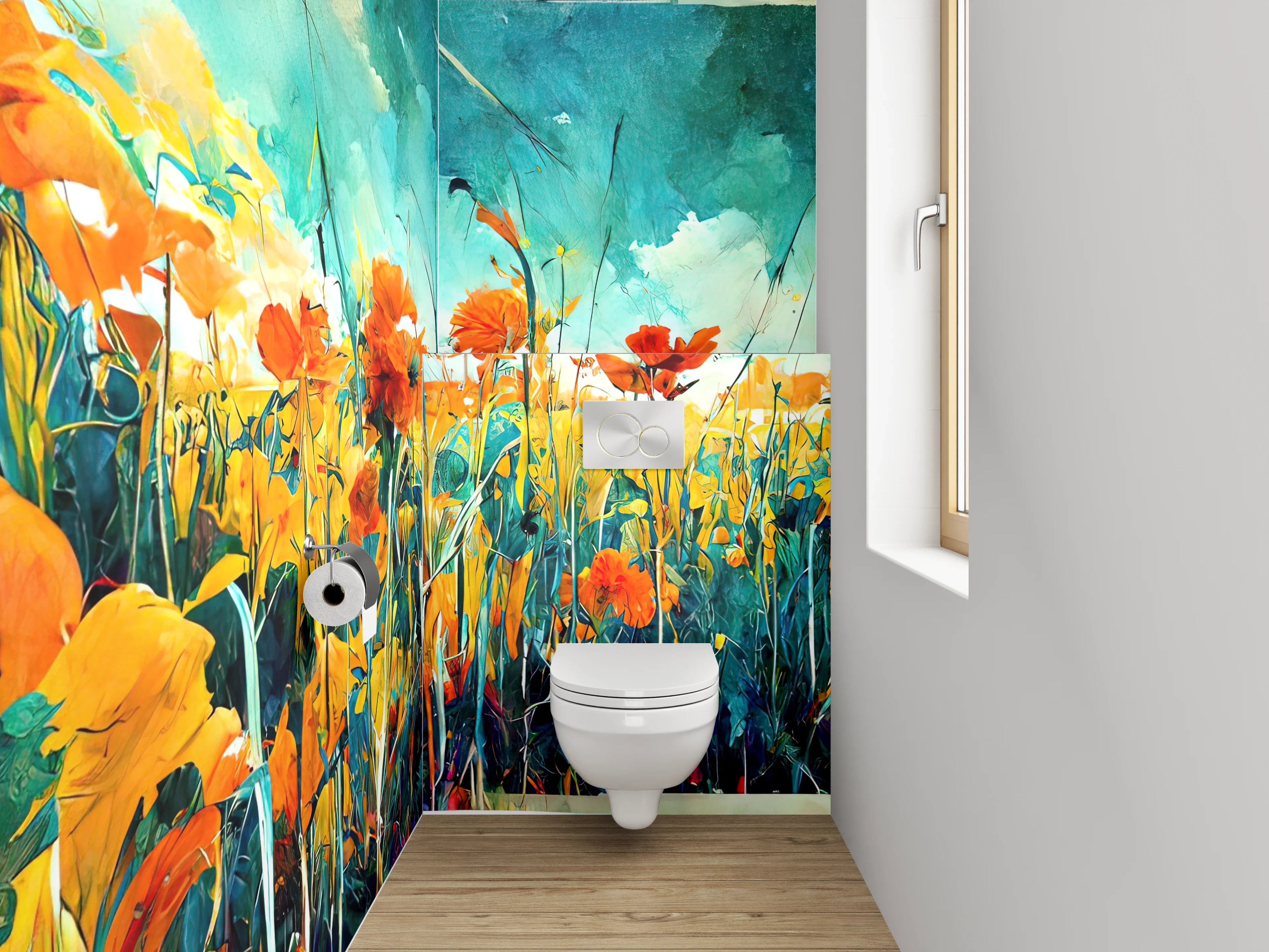 WC-Rückwand - Buntes Blumenfeld Aquarell Landschaft