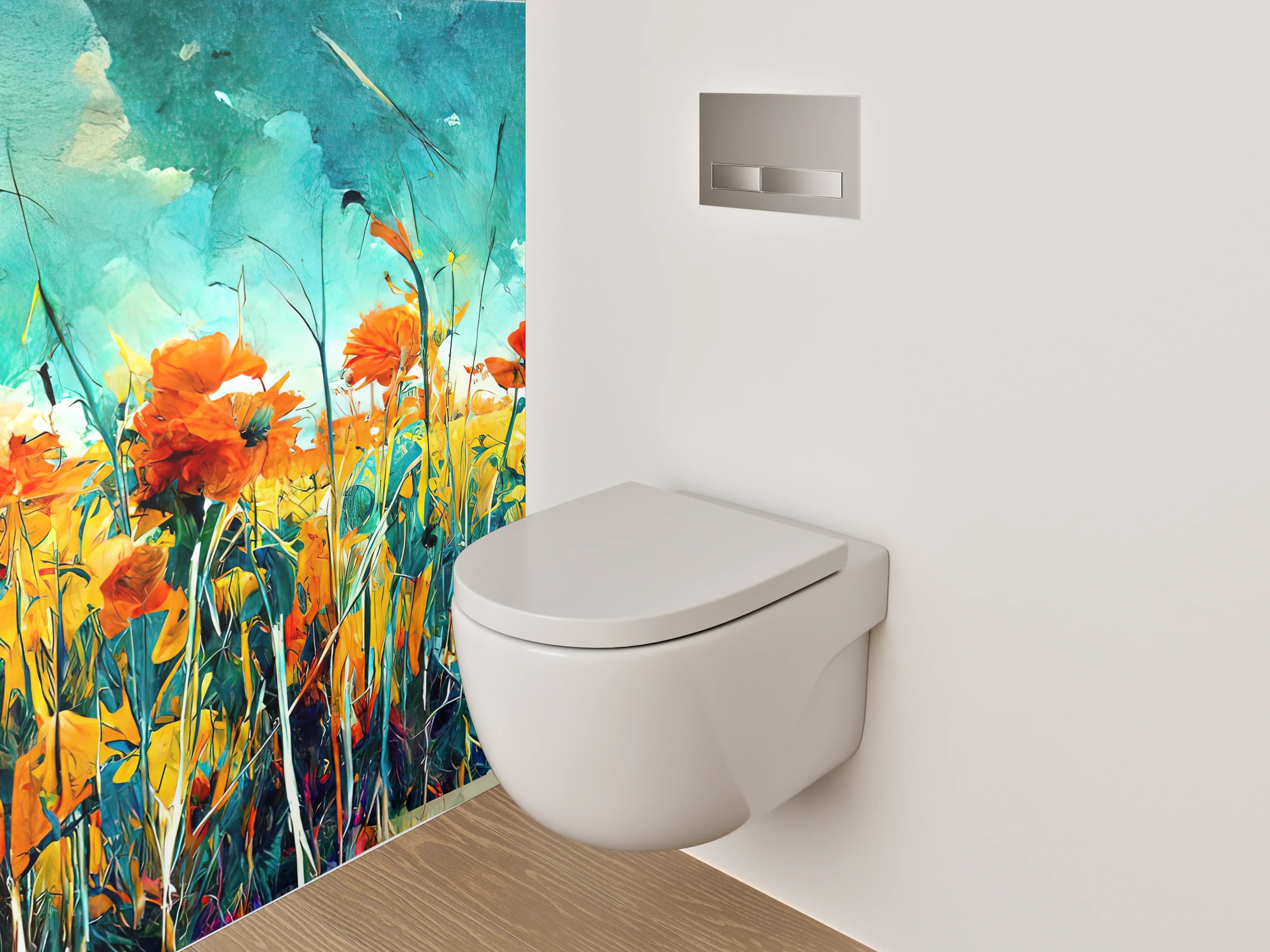 WC-Rückwand - Buntes Blumenfeld Aquarell Landschaft