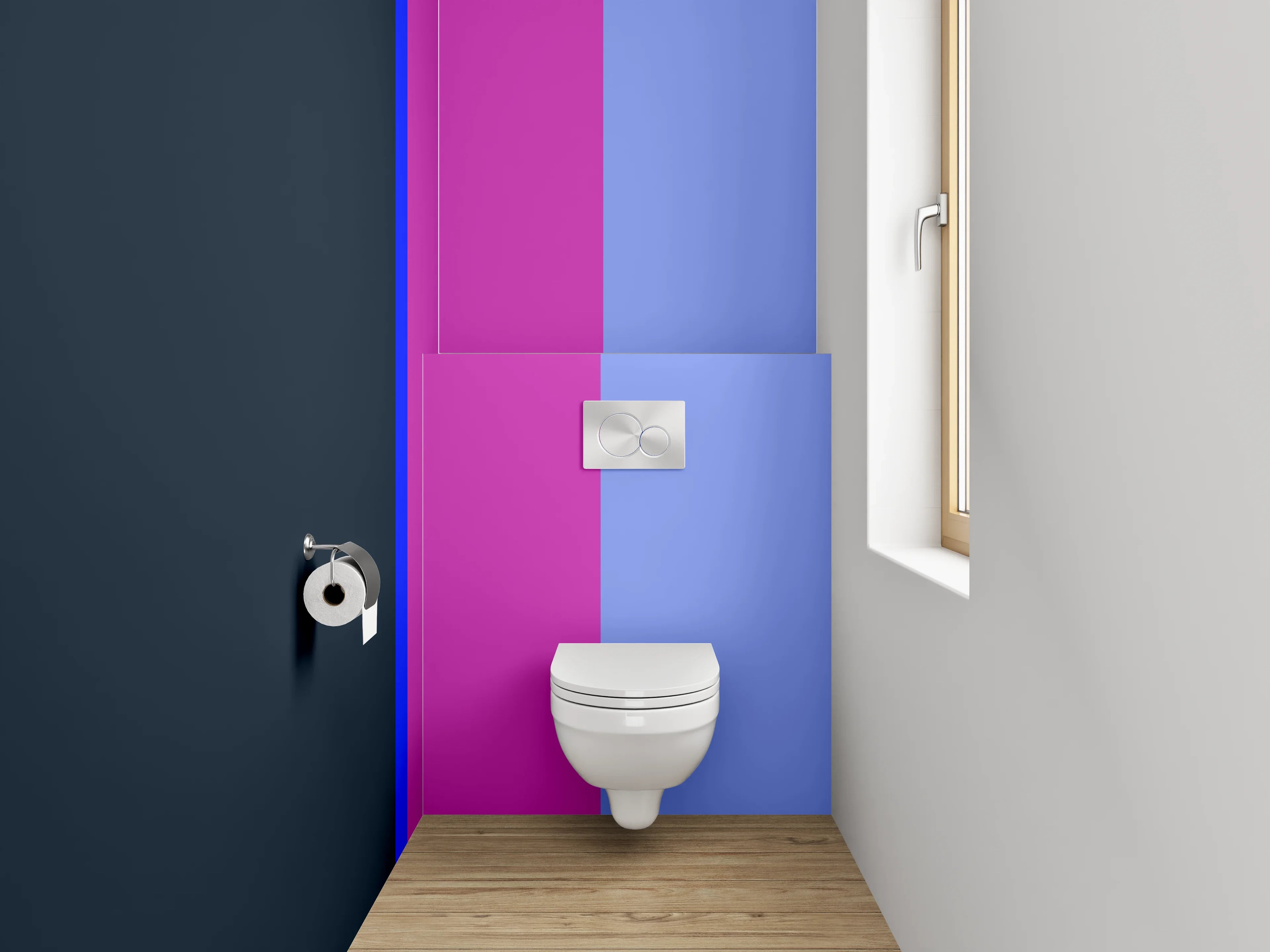 WC-Rückwand - Buntes Farbdesign mit Blau, Violett und Dunkelblau