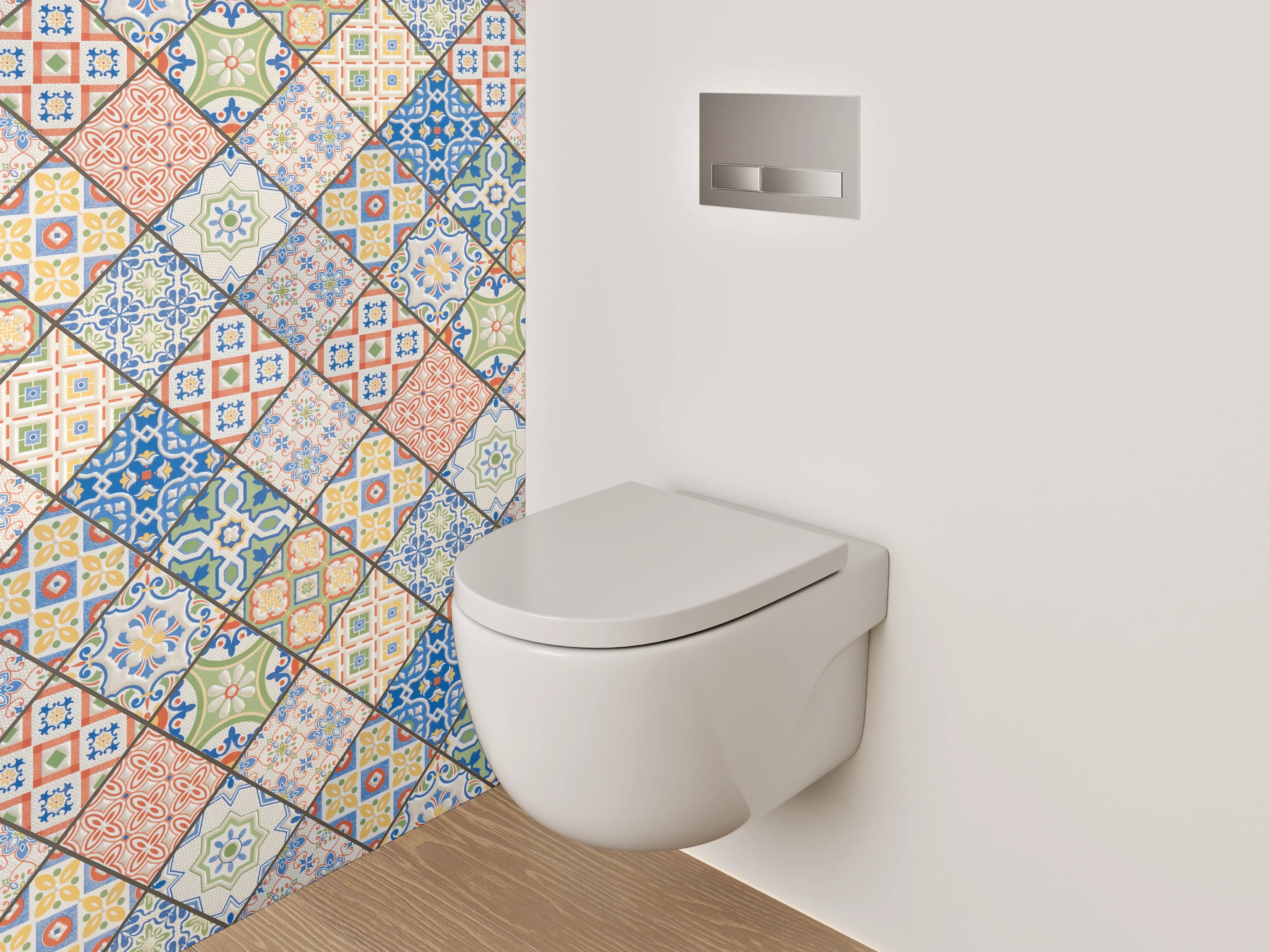 WC-Rückwand - Buntes Patchwork-Fliesen-Muster Vintage Retro