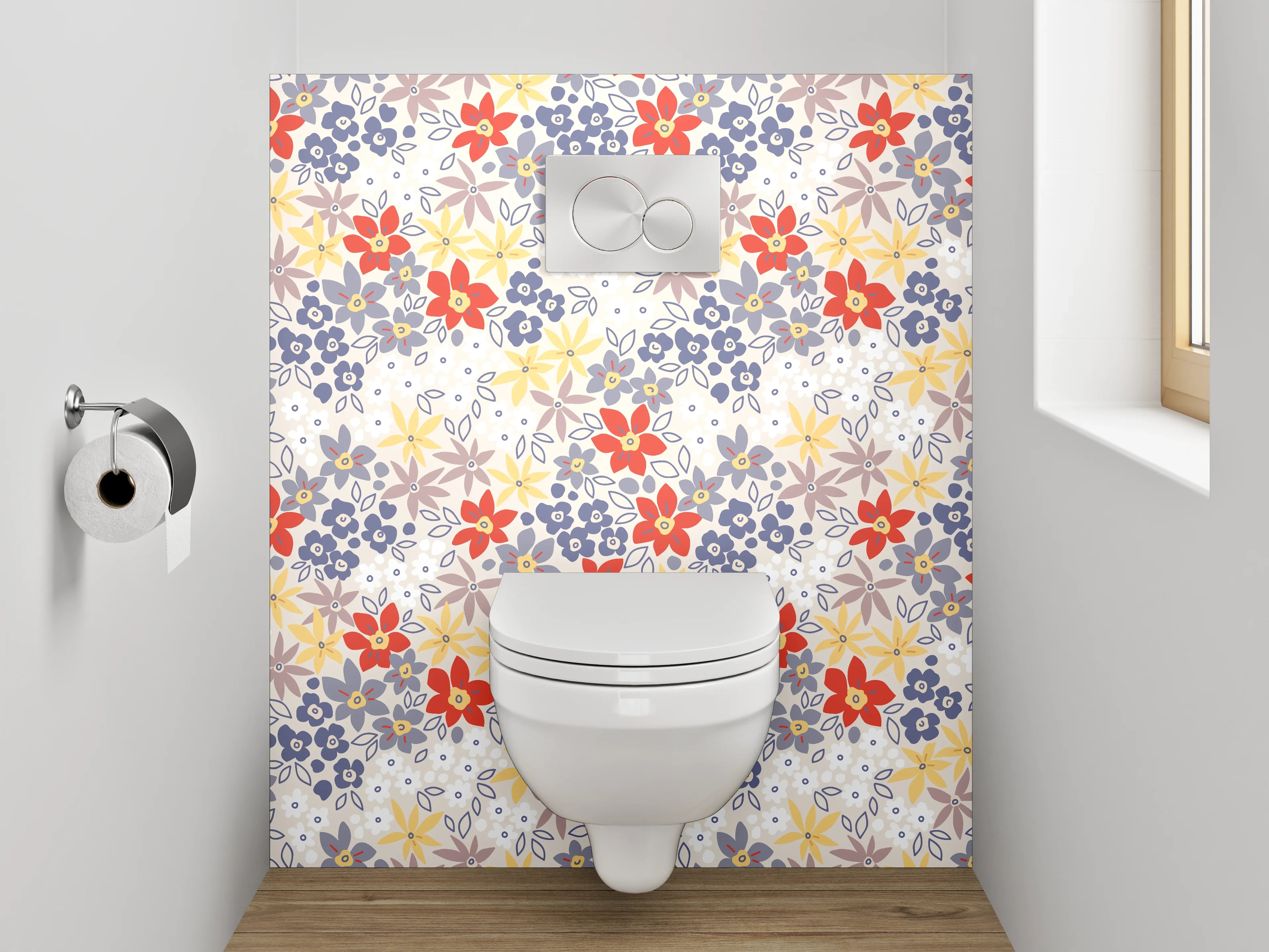 WC-Rückwand - Buntes florales Blüten-Muster Vintage Look