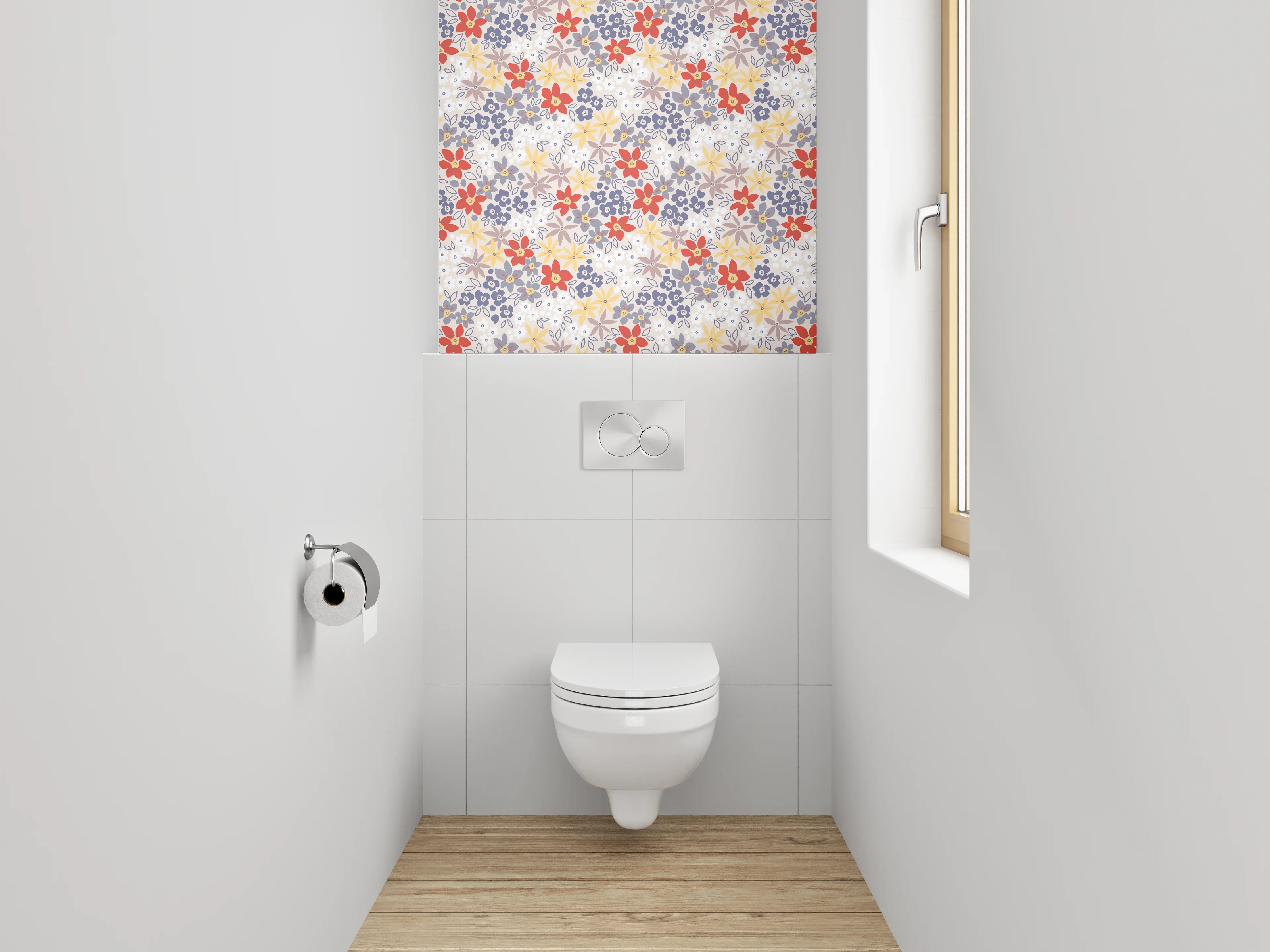 WC-Rückwand - Buntes florales Blüten-Muster Vintage Look