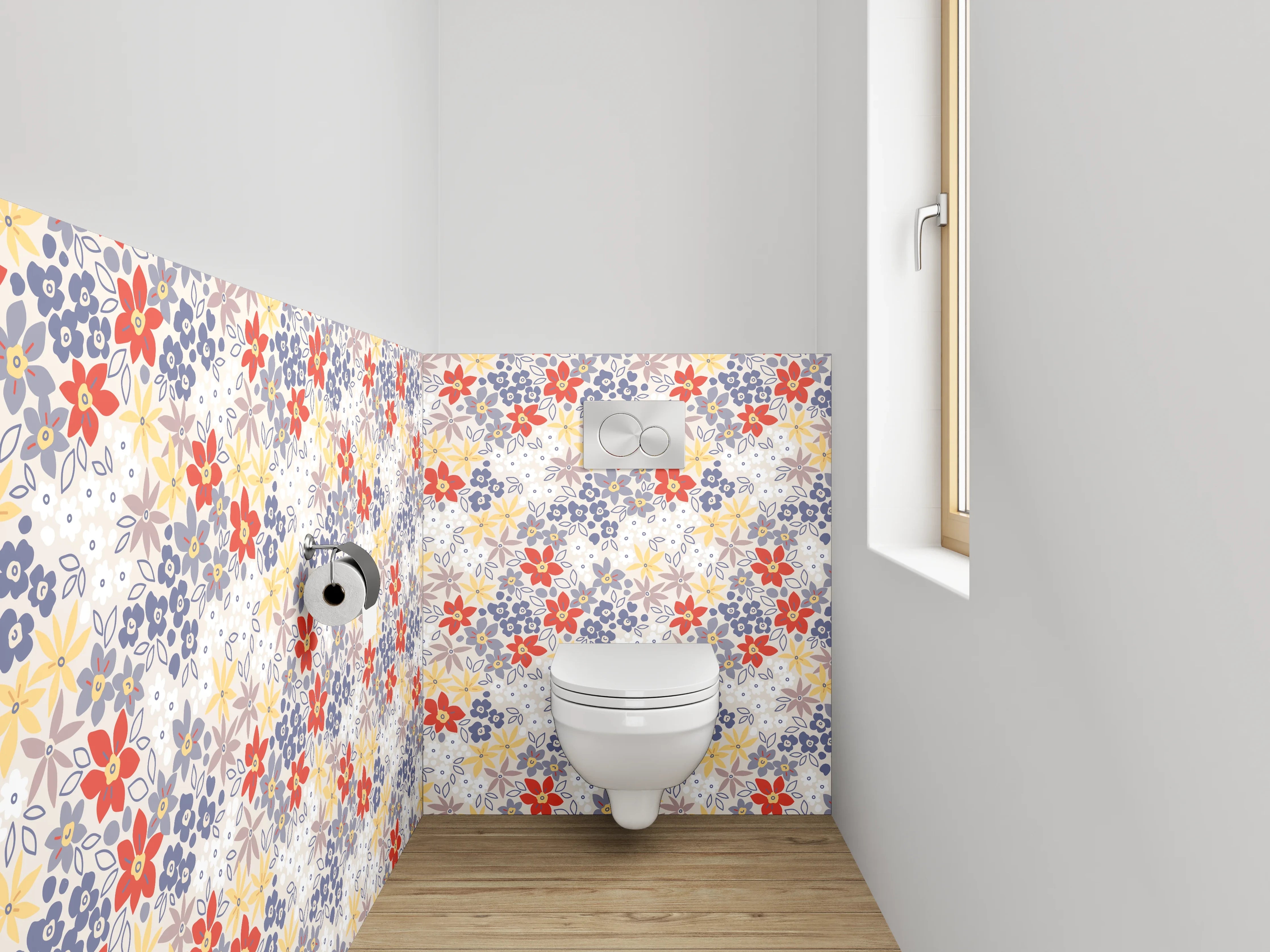 WC-Rückwand - Buntes florales Blüten-Muster Vintage Look