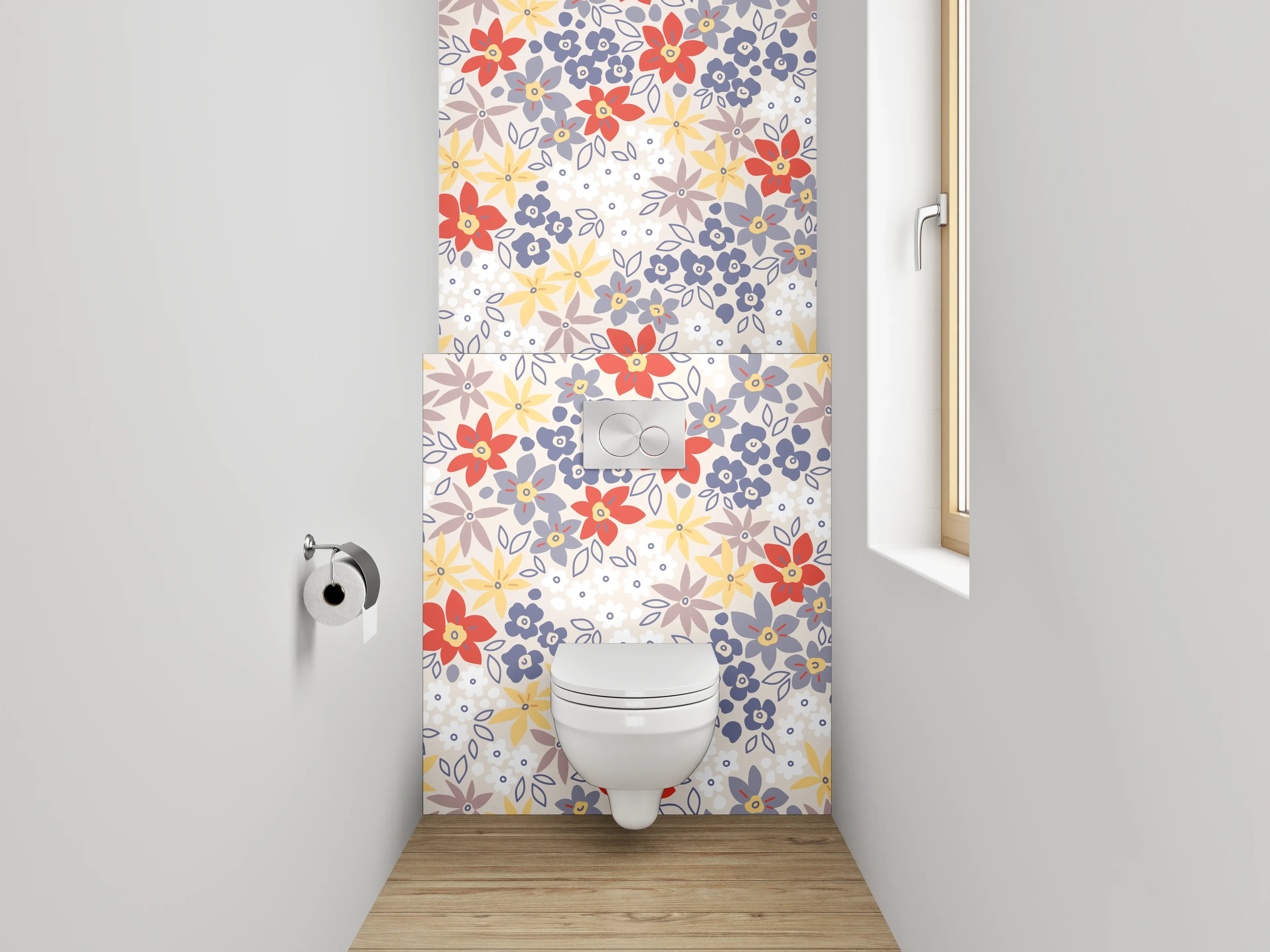 WC-Rückwand - Buntes florales Blüten-Muster Vintage Look