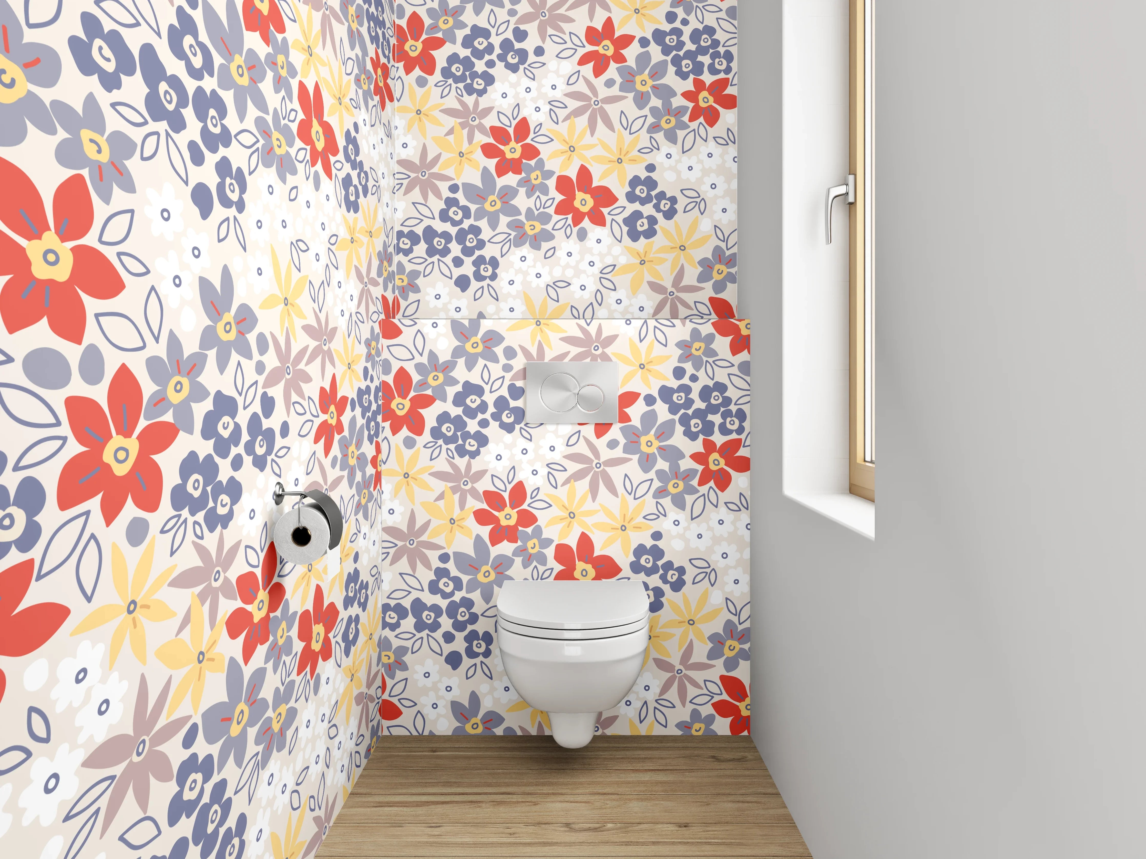 WC-Rückwand - Buntes florales Blüten-Muster Vintage Look