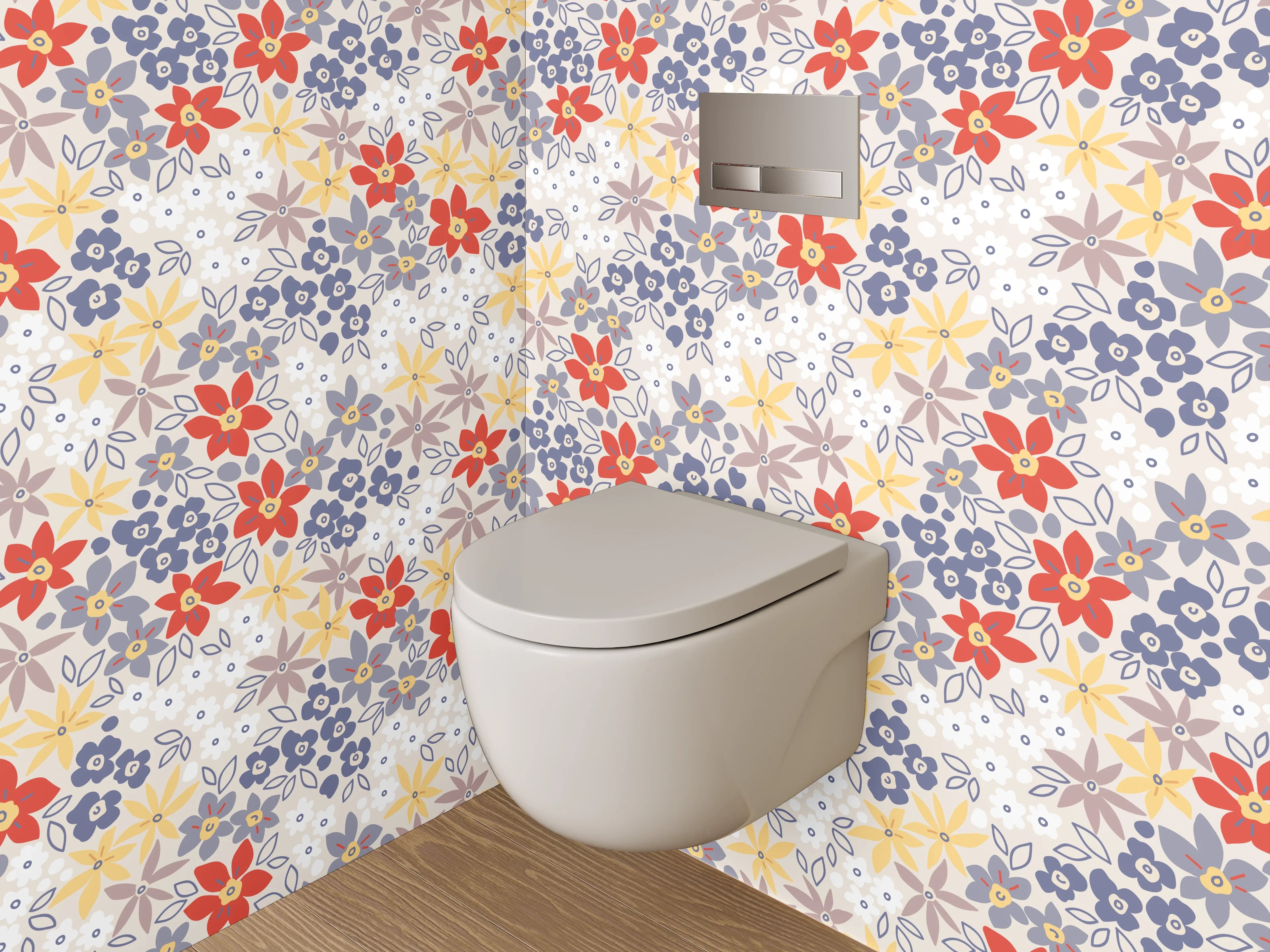WC-Rückwand - Buntes florales Blüten-Muster Vintage Look