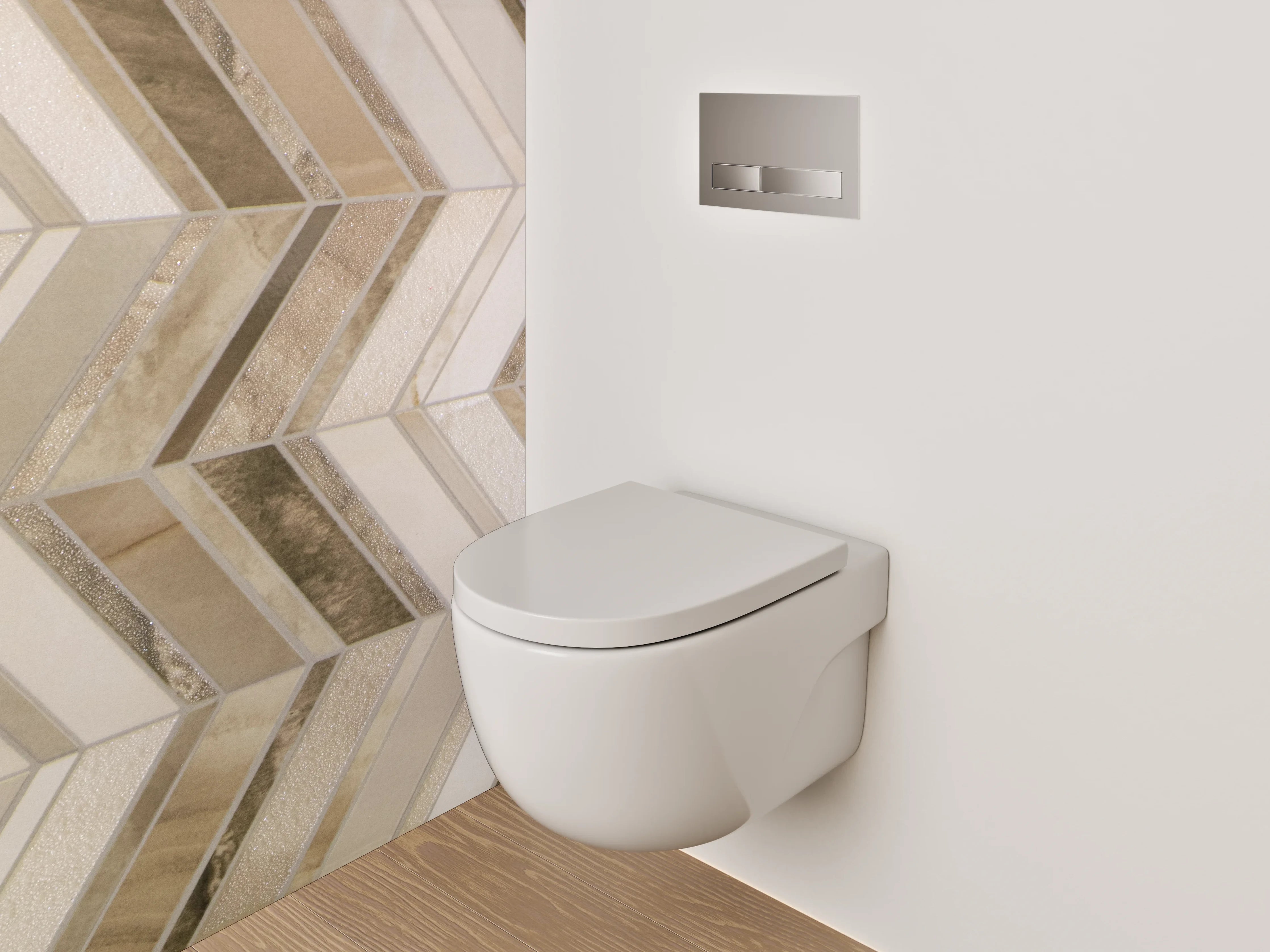 WC-Rückwand - Chevron Mosaik Steinoptik Beige Grau