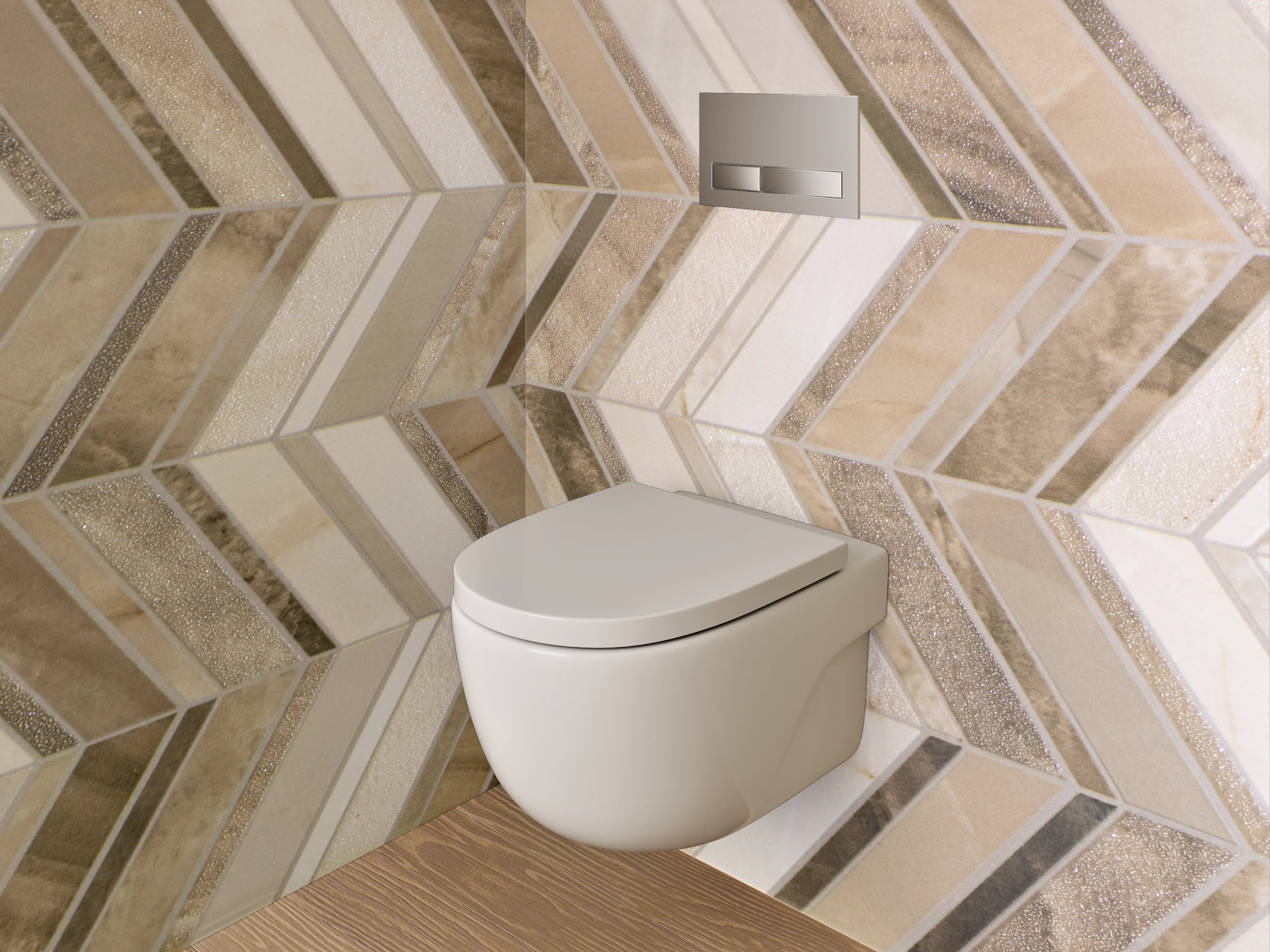 WC-Rückwand - Chevron Mosaik Steinoptik Beige Grau