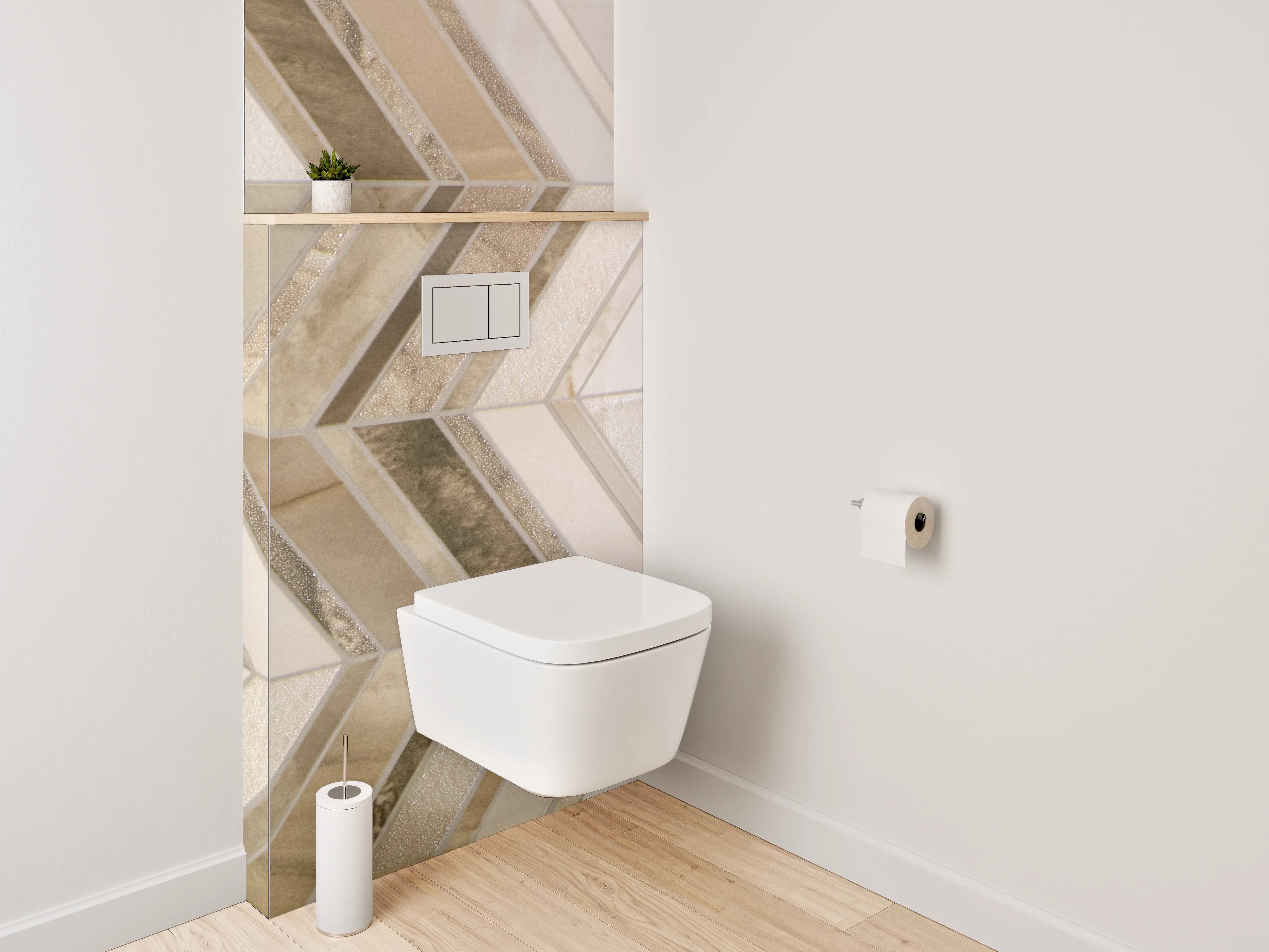 WC-Rückwand - Chevron Mosaik Steinoptik Beige Grau