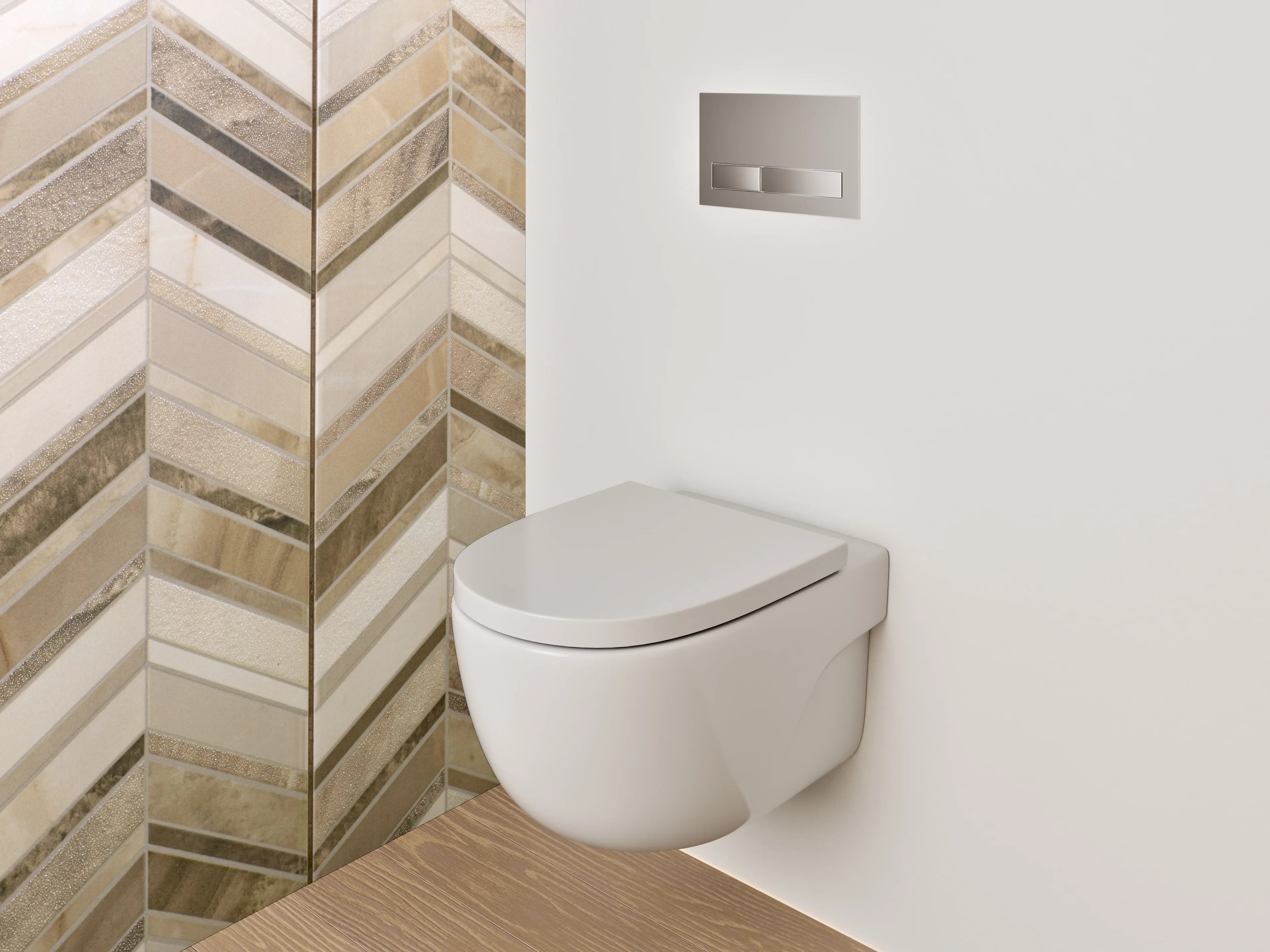 WC-Rückwand - Chevron-Mosaik in Beige und Braun