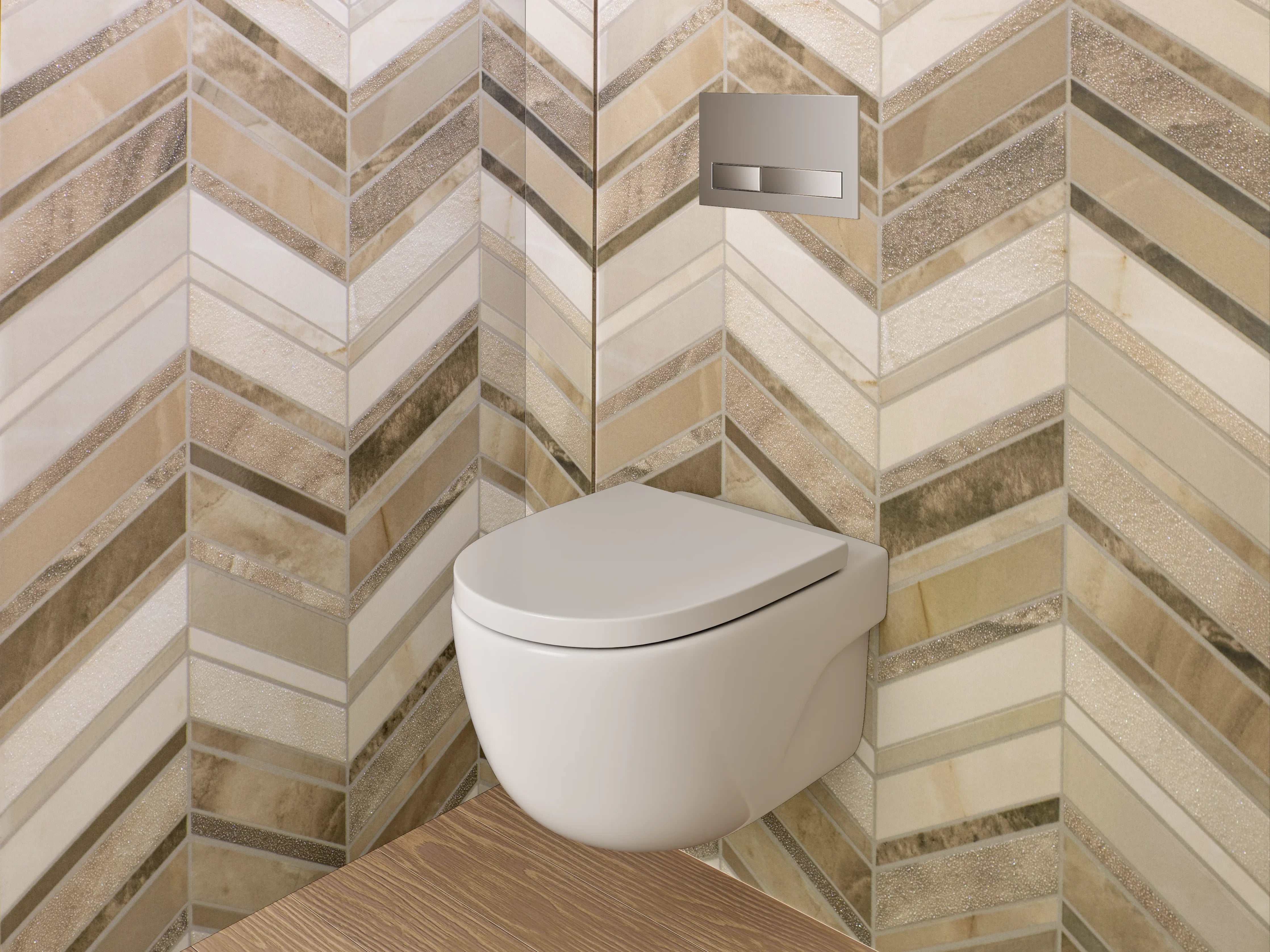 WC-Rückwand - Chevron-Mosaik in Beige und Braun