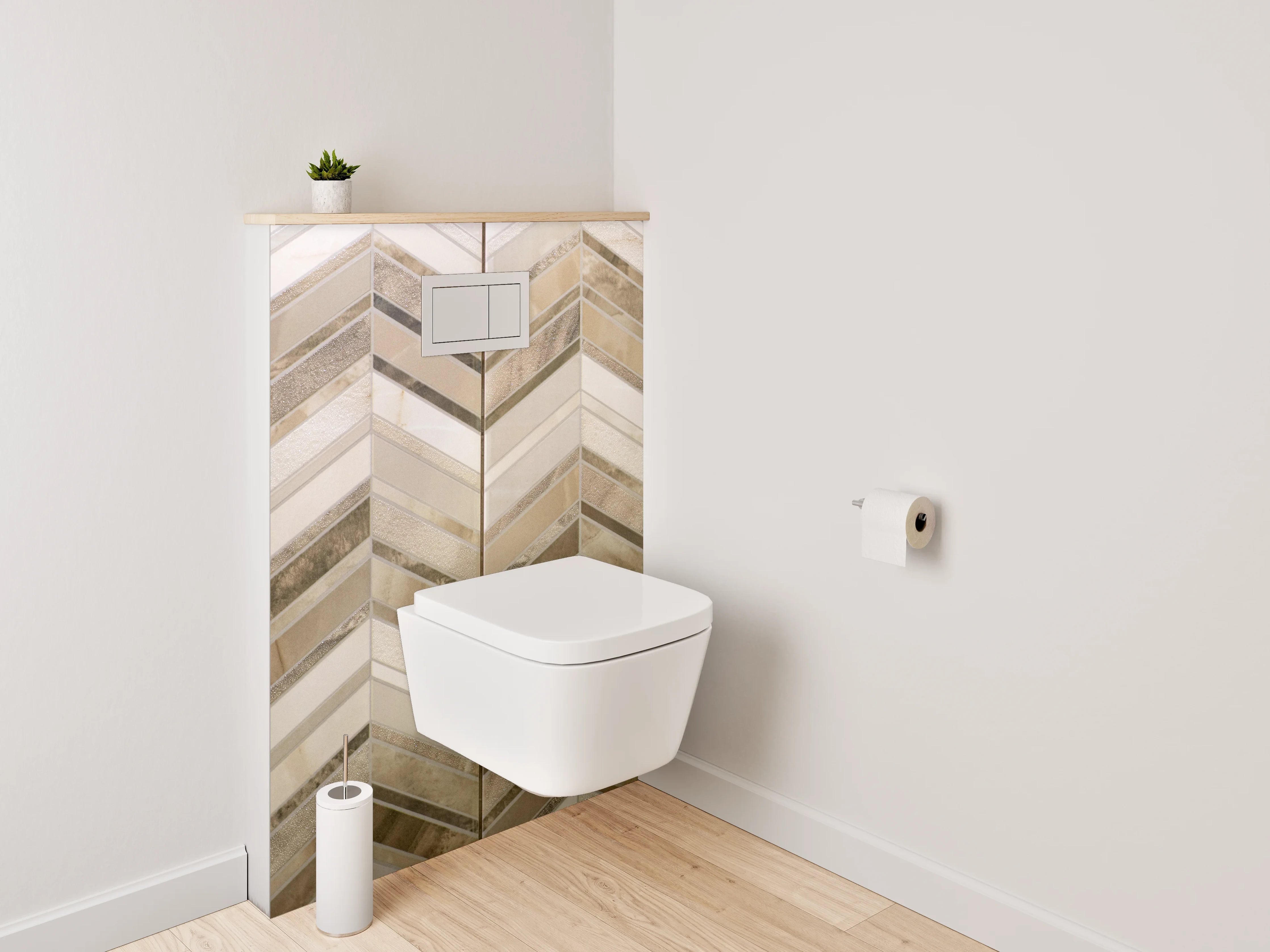 WC-Rückwand - Chevron-Mosaik in Beige und Braun
