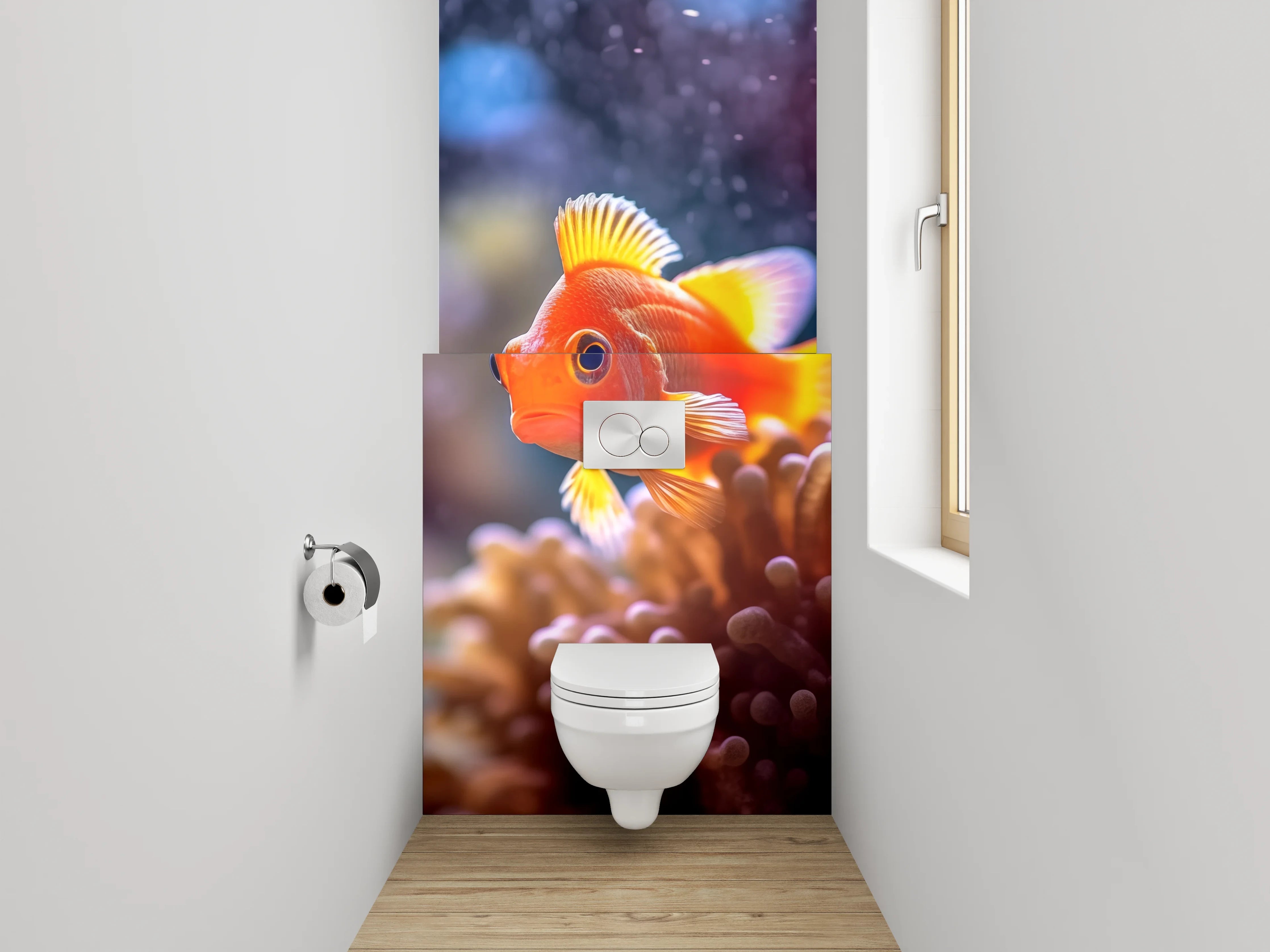 WC-Rückwand - Clownfisch im Korallenriff Meer Design