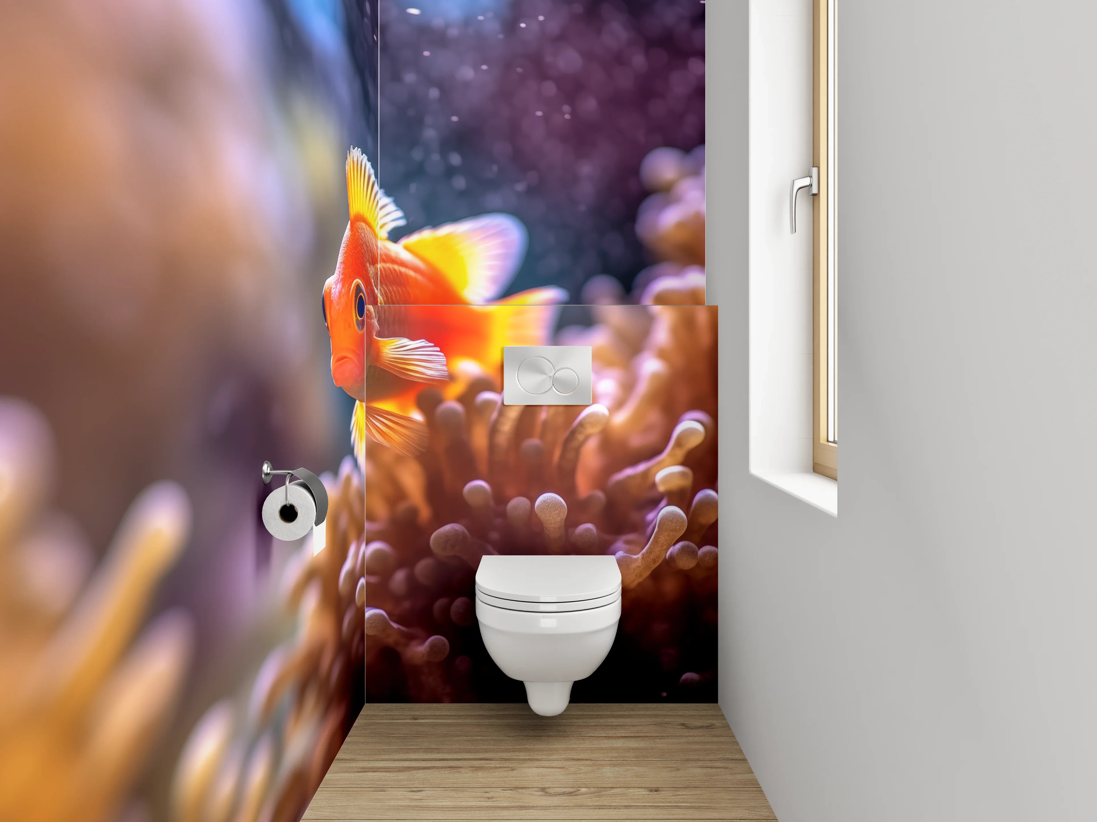 WC-Rückwand - Clownfisch im Korallenriff Meer Design