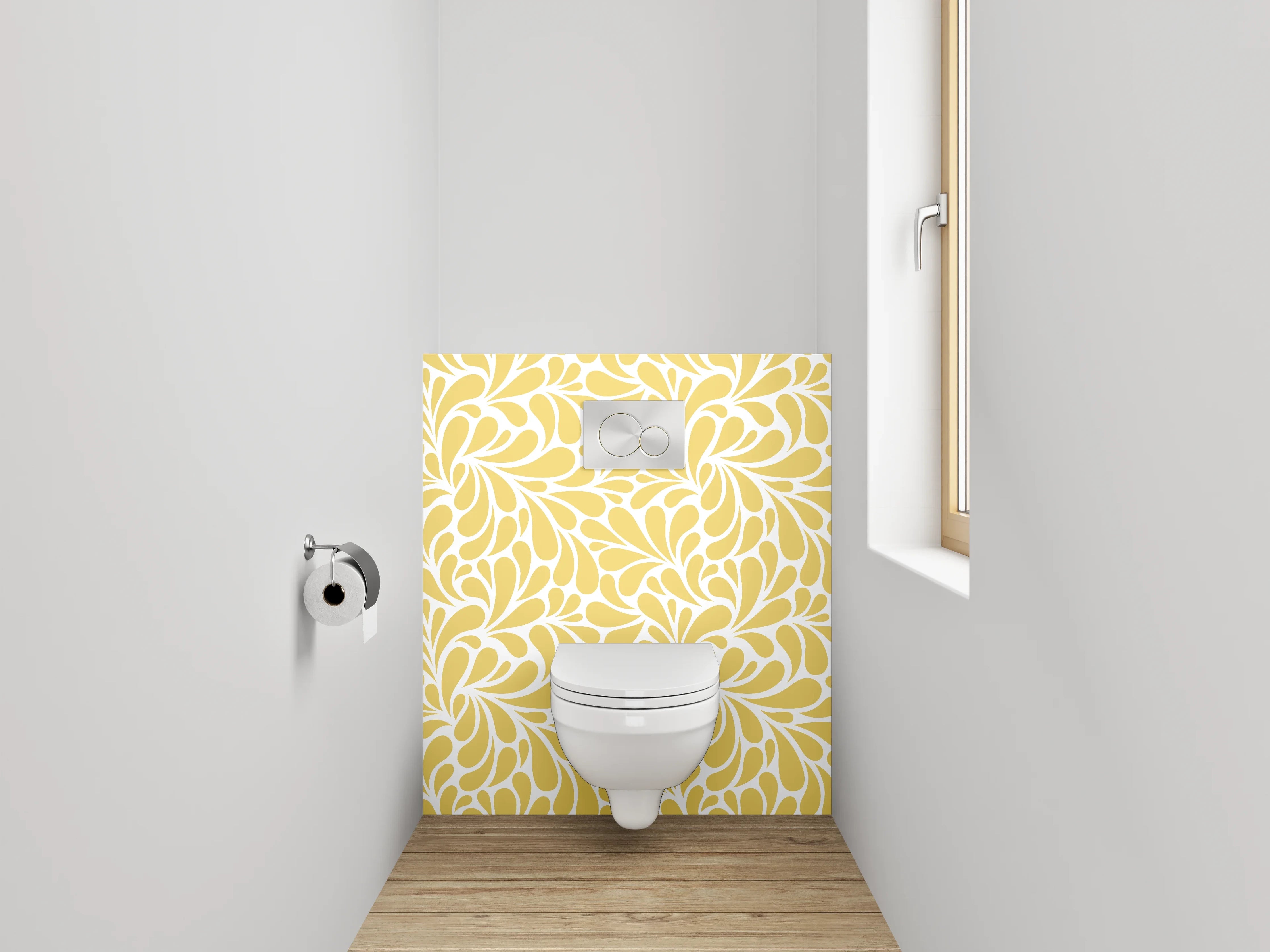 WC-Rückwand - Dekoratives Ornament Muster Gelb-Weiß
