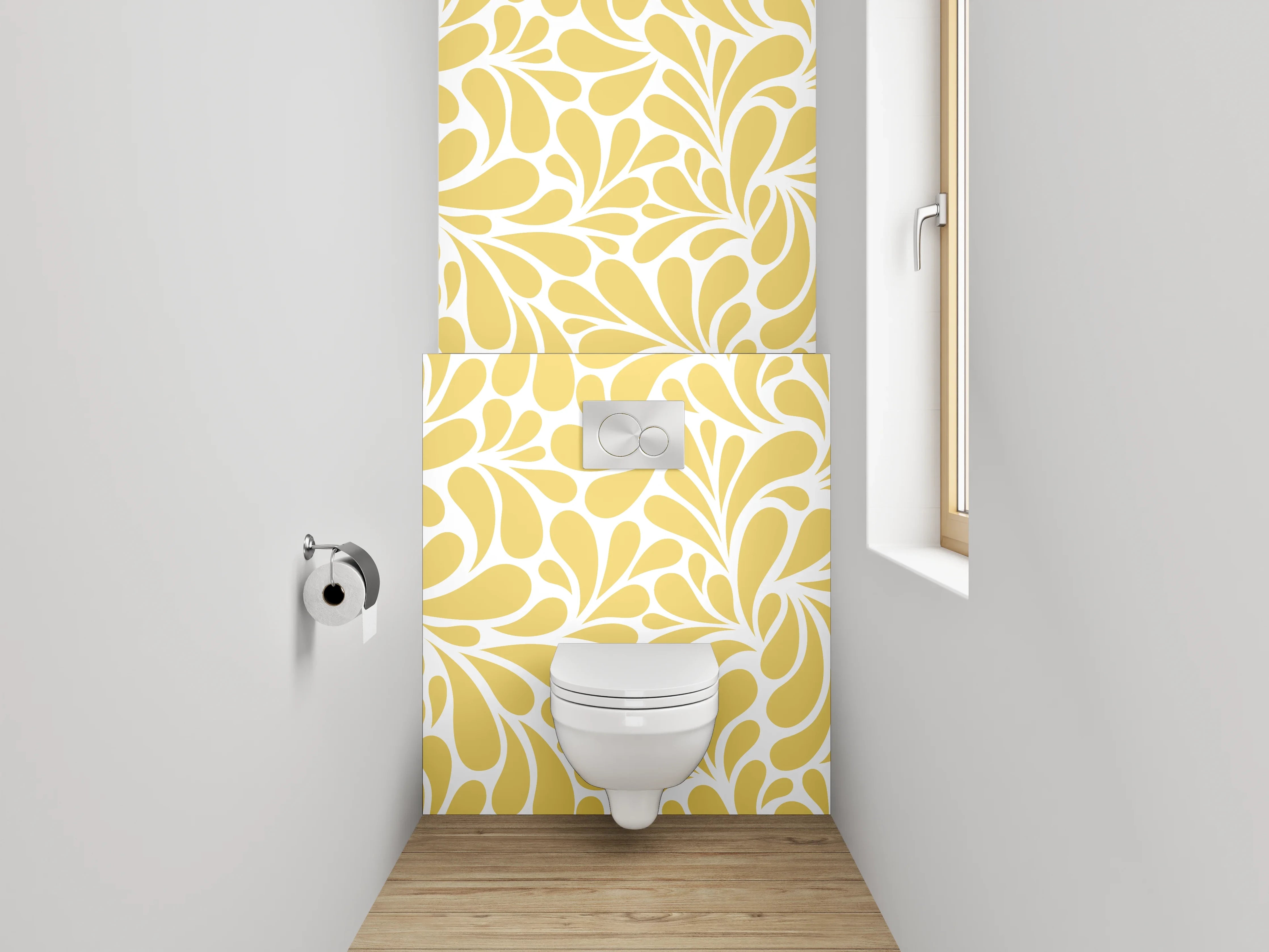 WC-Rückwand - Dekoratives Ornament Muster Gelb-Weiß
