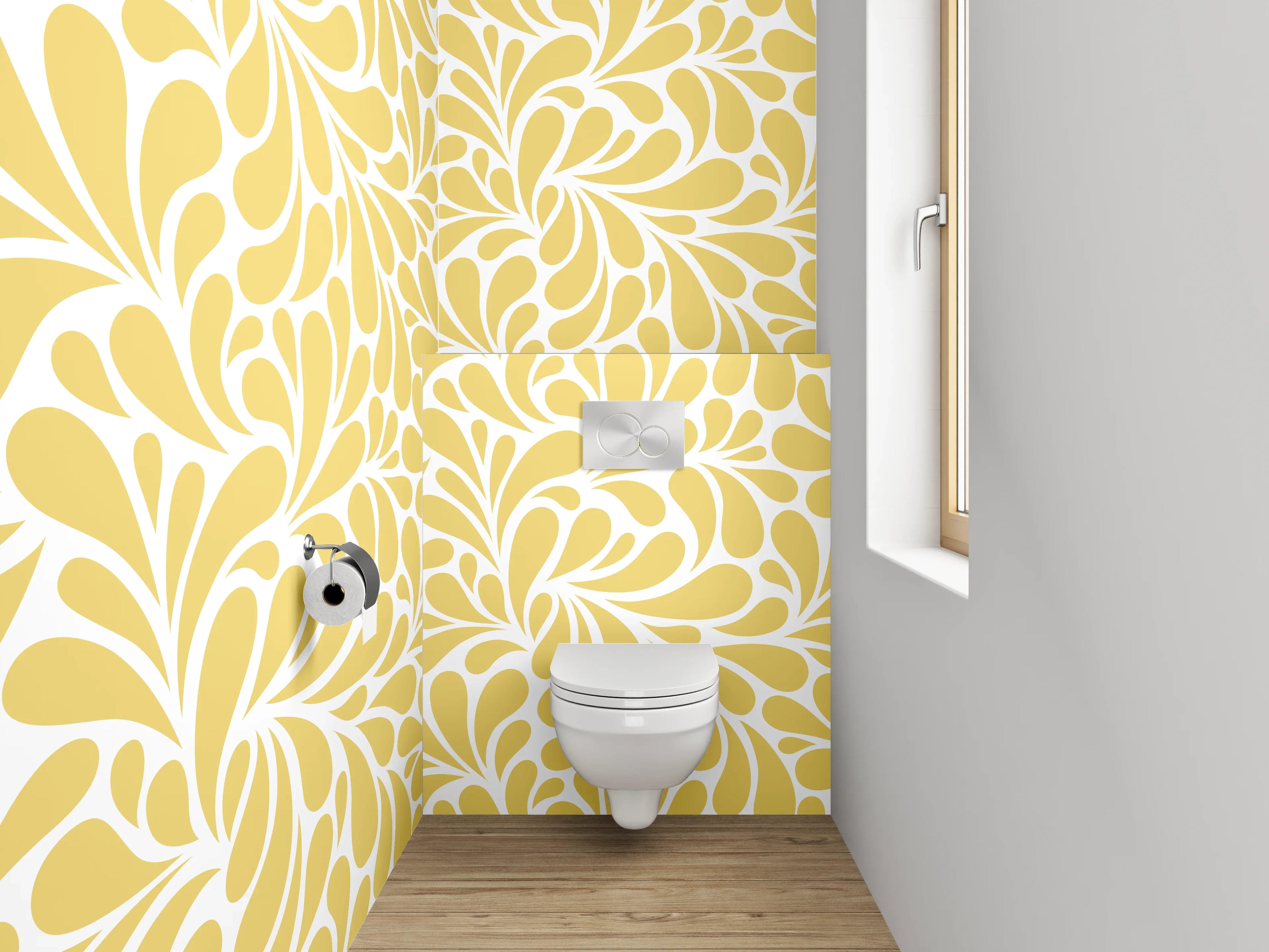 WC-Rückwand - Dekoratives Ornament Muster Gelb-Weiß