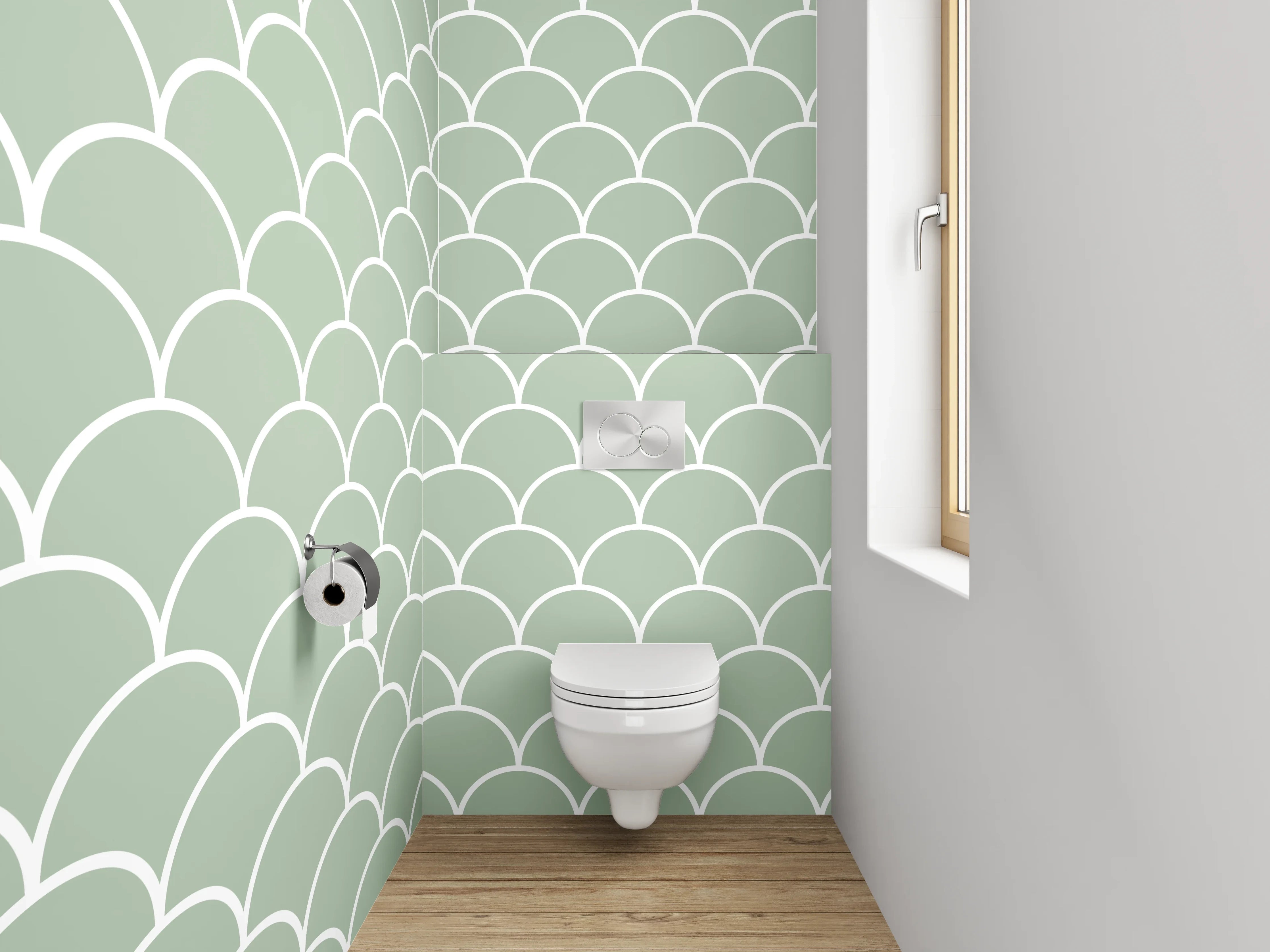 WC-Rückwand - Dezentes Schuppenmuster in Salbeigrün
