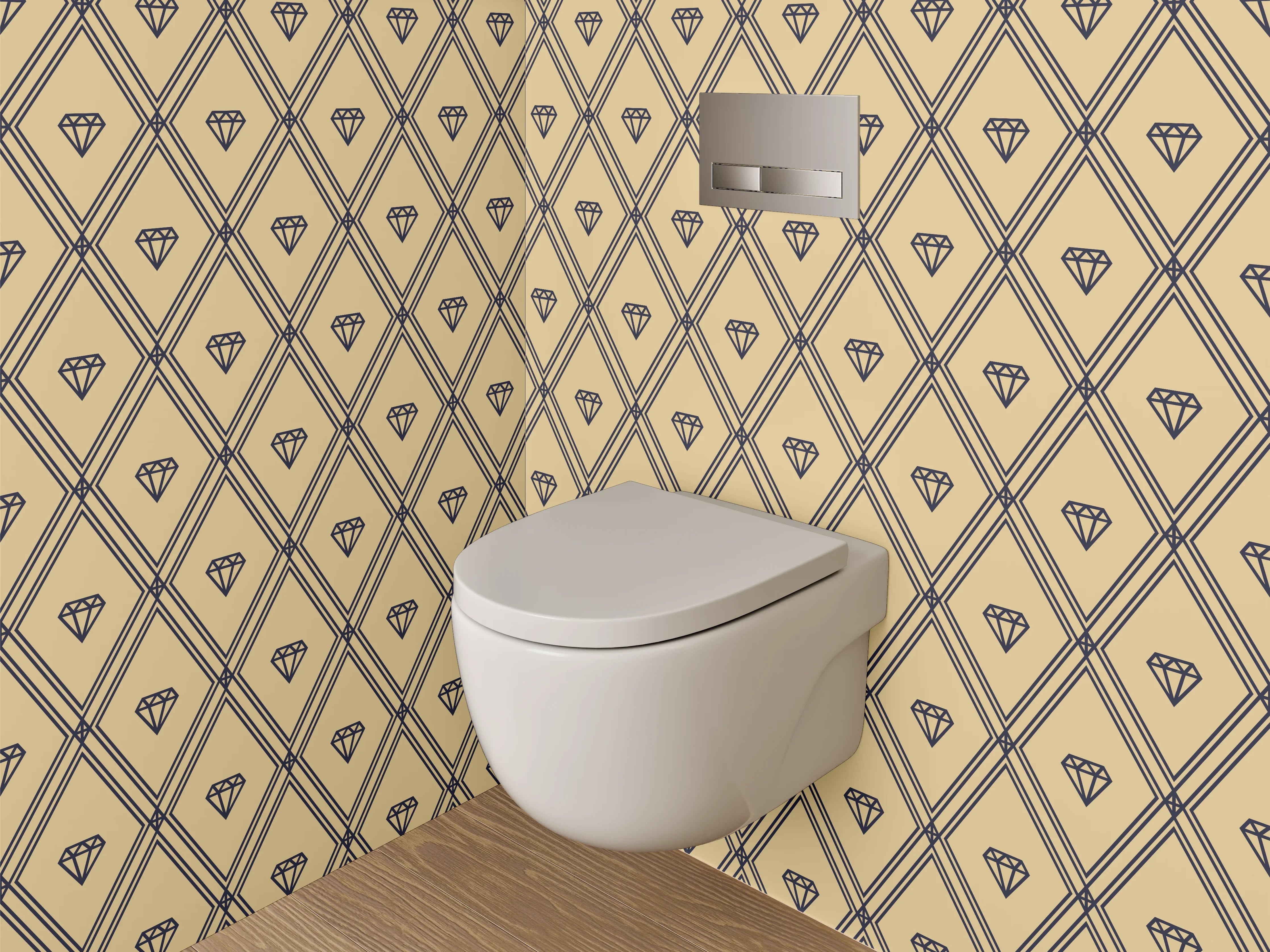 WC-Rückwand - Diamantartiges Art-Deco Muster beige schwarz