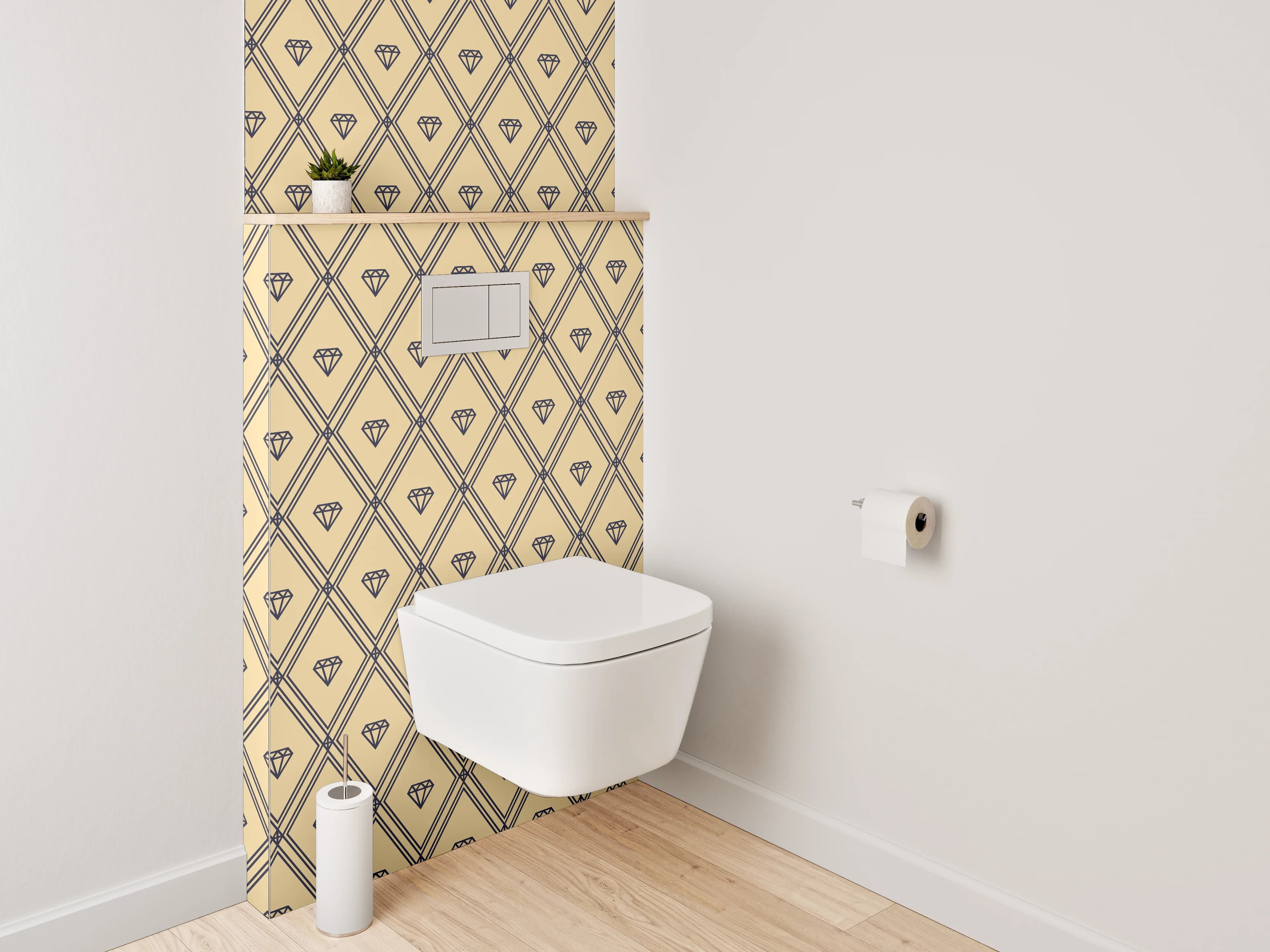 WC-Rückwand - Diamantartiges Art-Deco Muster beige schwarz