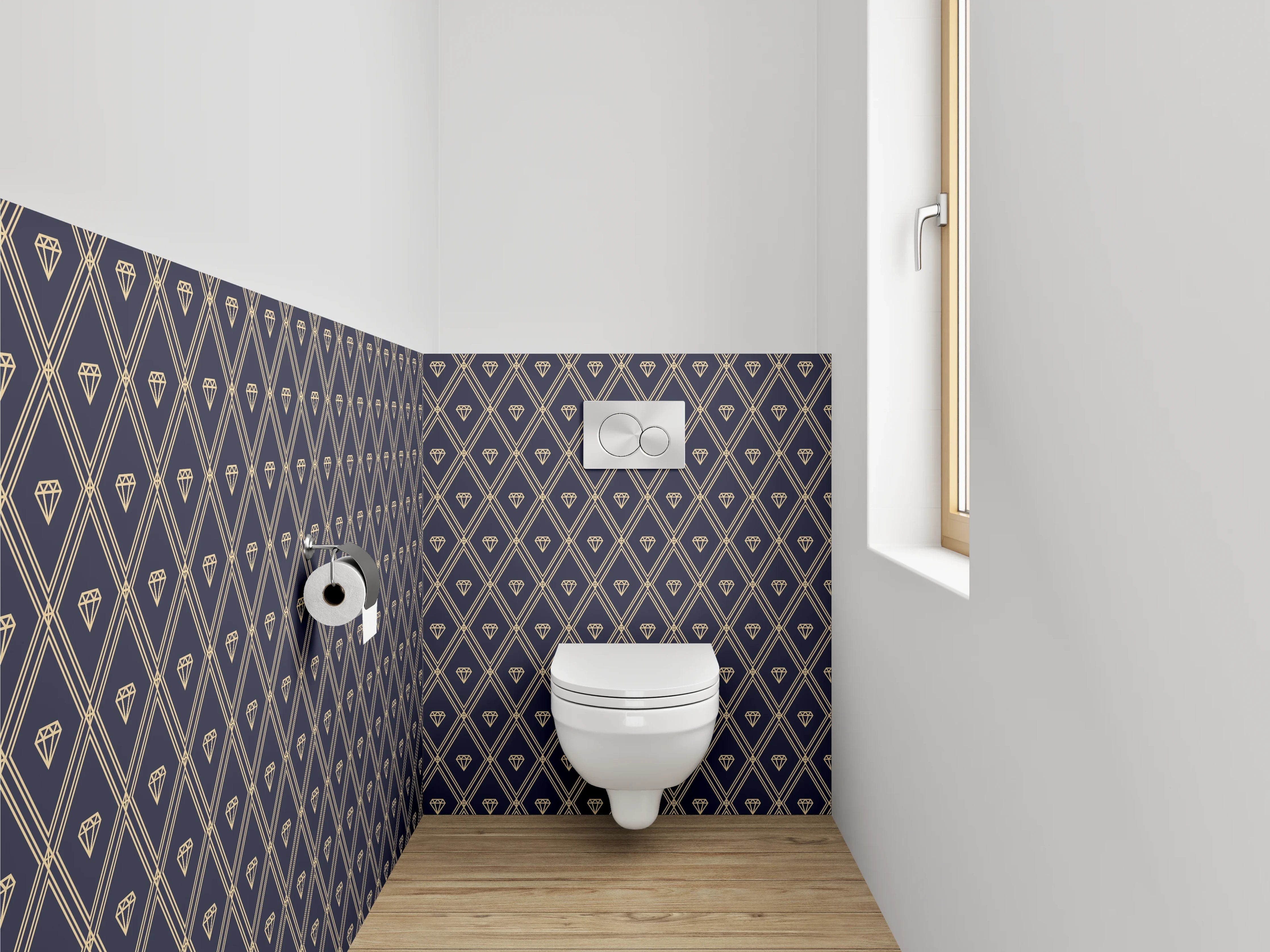 WC-Rückwand - Diamantmuster Gold Dunkelblau Tapete