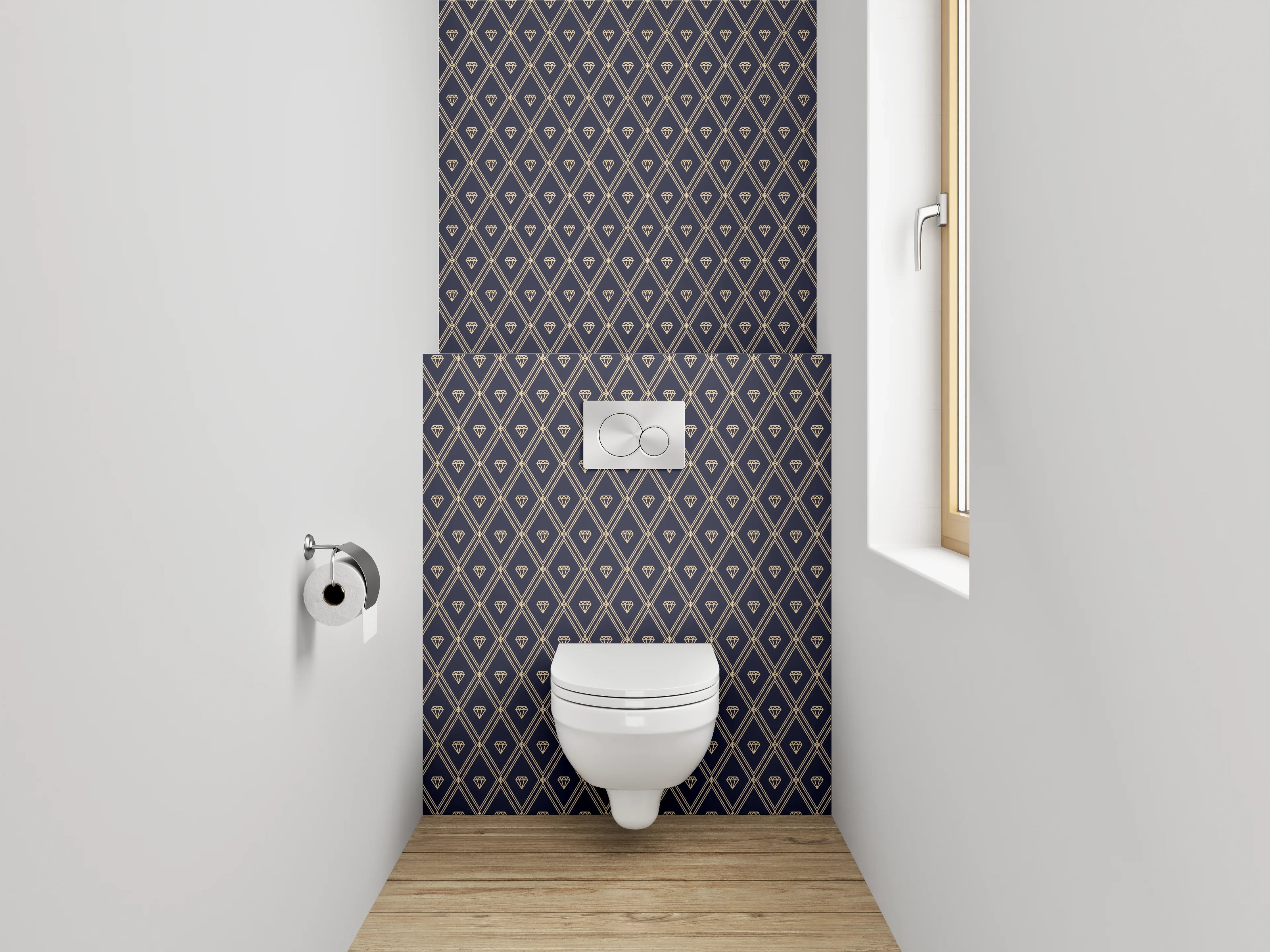 WC-Rückwand - Diamantmuster Gold Dunkelblau Tapete