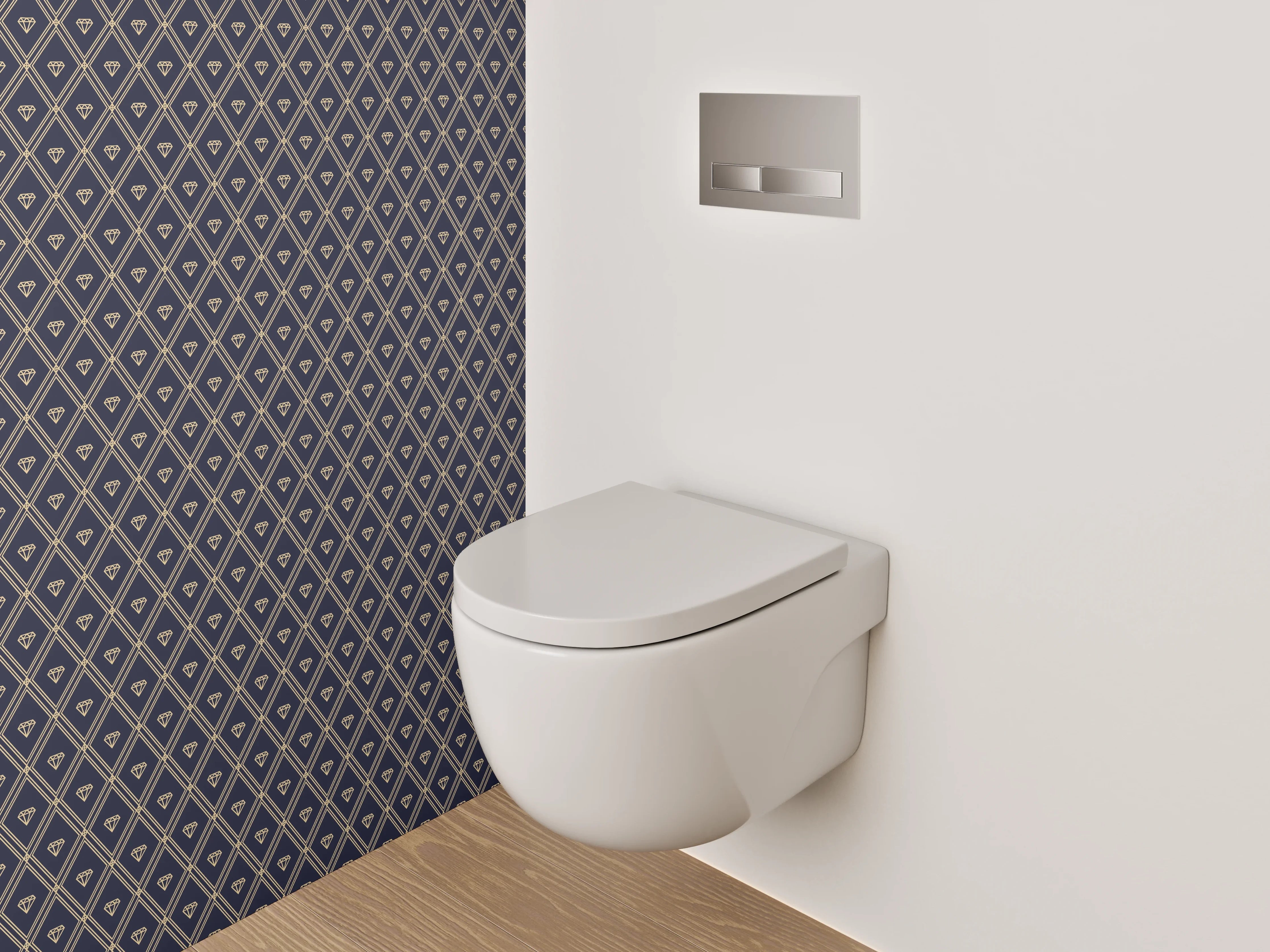 WC-Rückwand - Diamantmuster Gold Dunkelblau Tapete