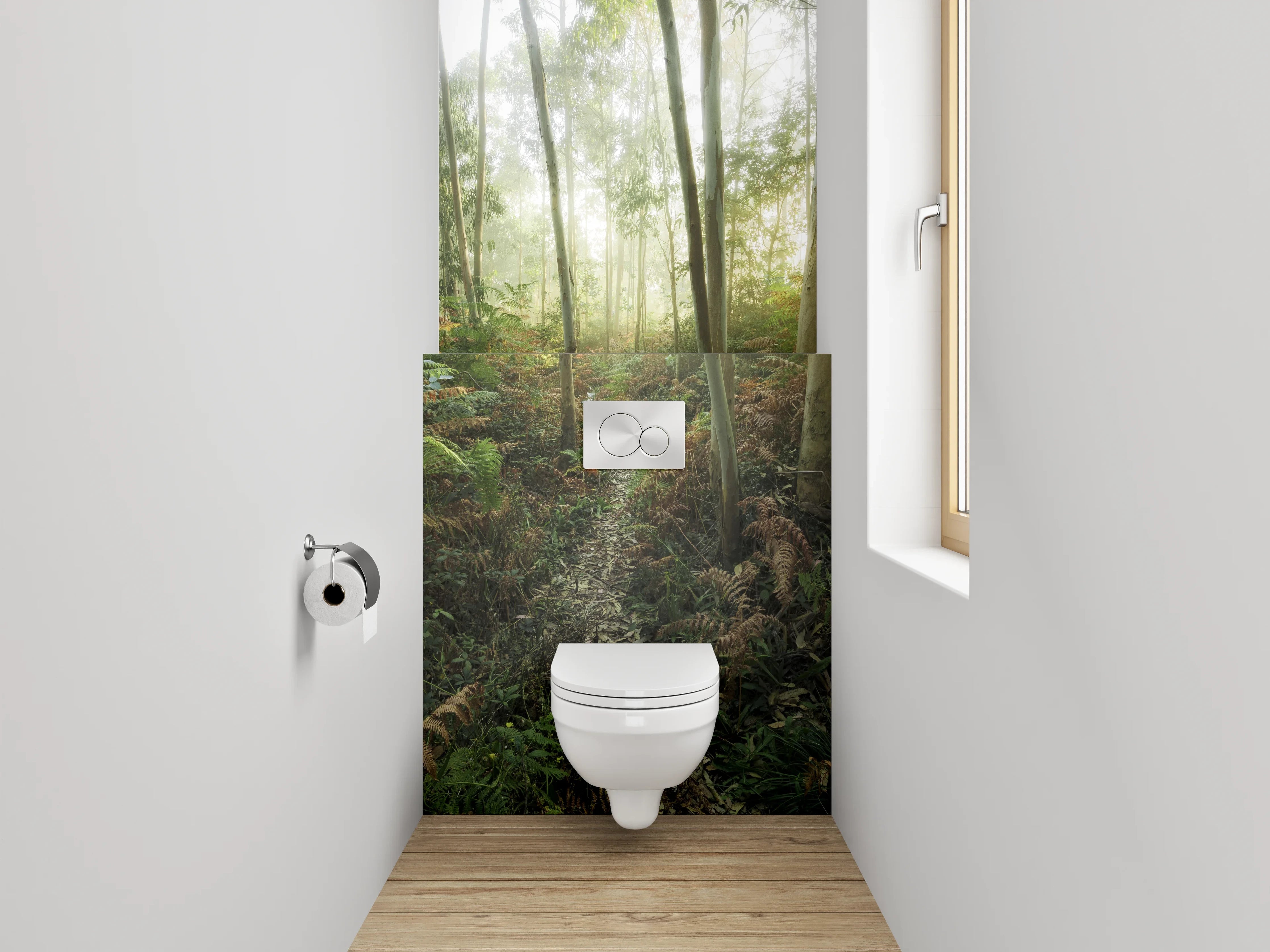 WC-Rückwand - Dichter Wald im Sonnenlicht