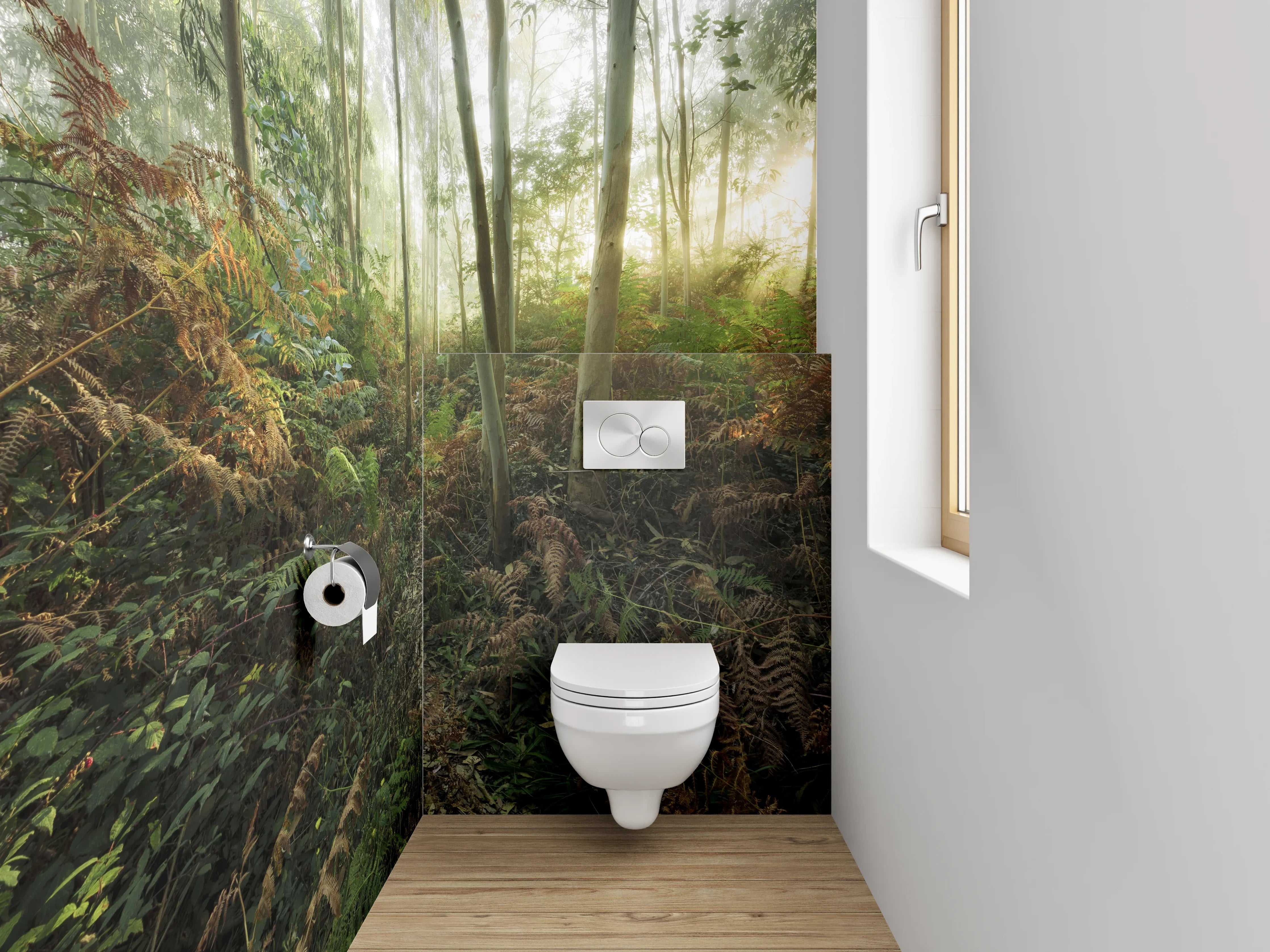 WC-Rückwand - Dichter Wald im Sonnenlicht