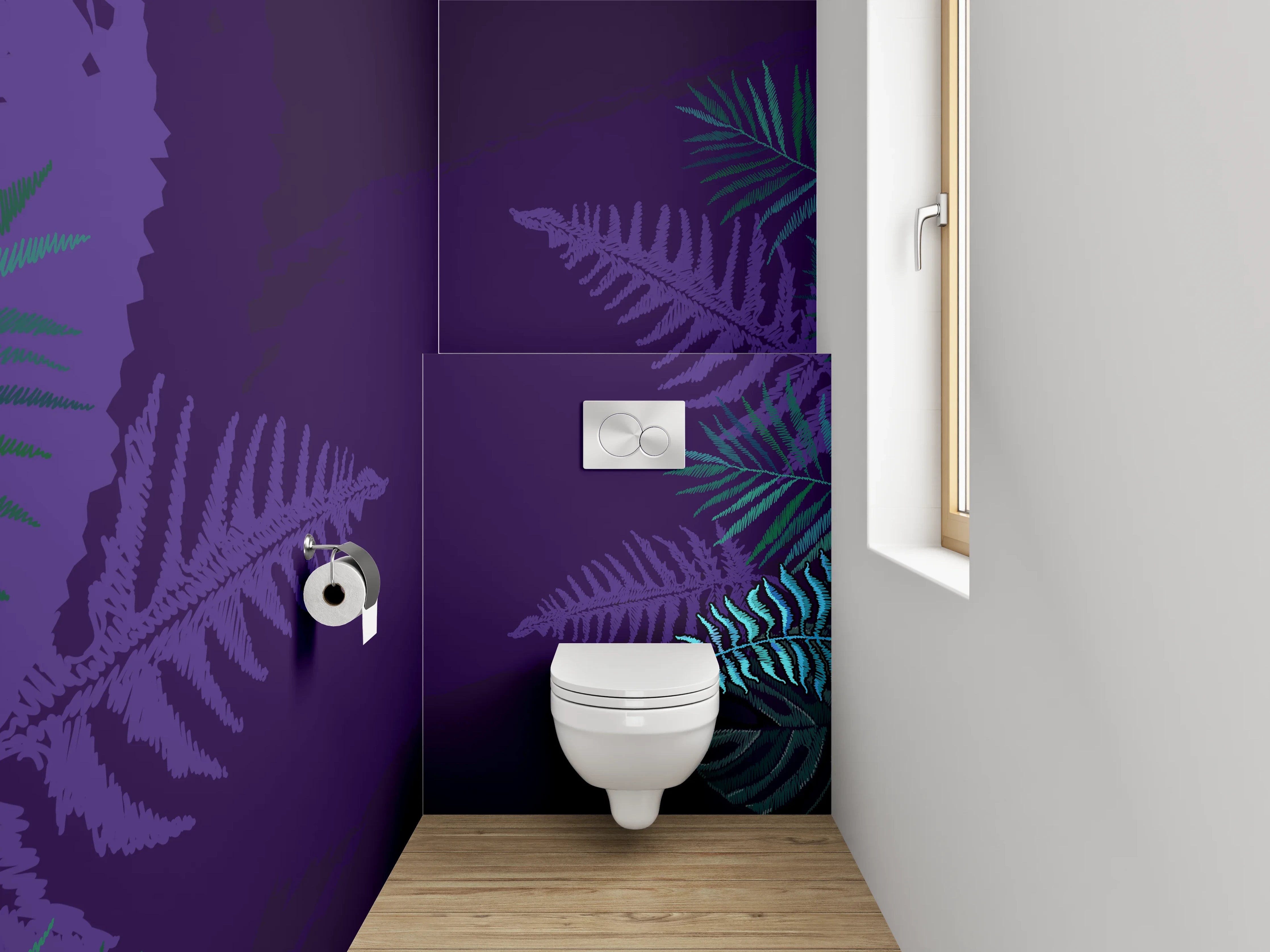WC-Rückwand - Dinosaurier und Farn Illustration Lila
