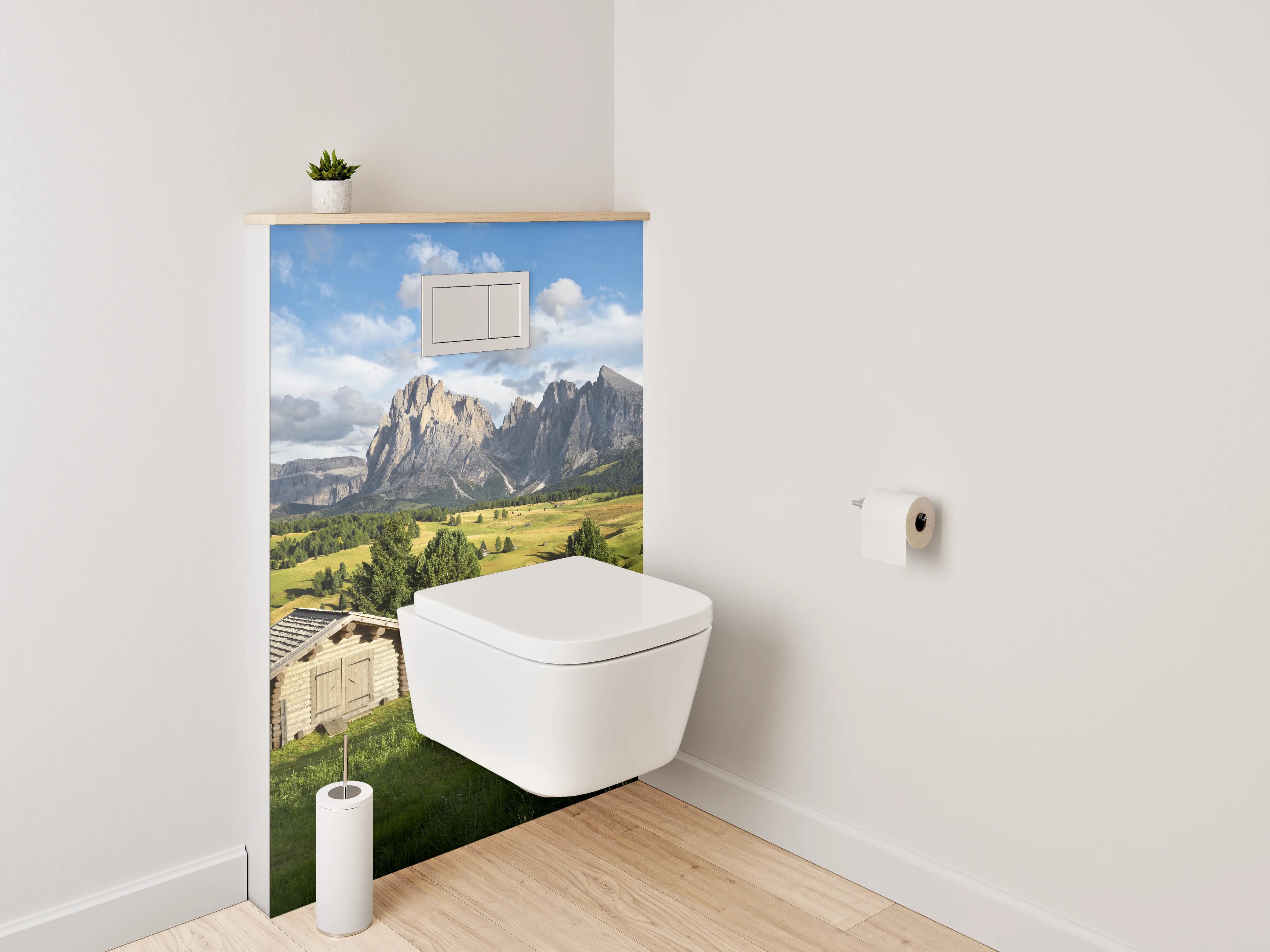 WC-Rückwand - Dolomiten-Alm: Hütten & Bergblick