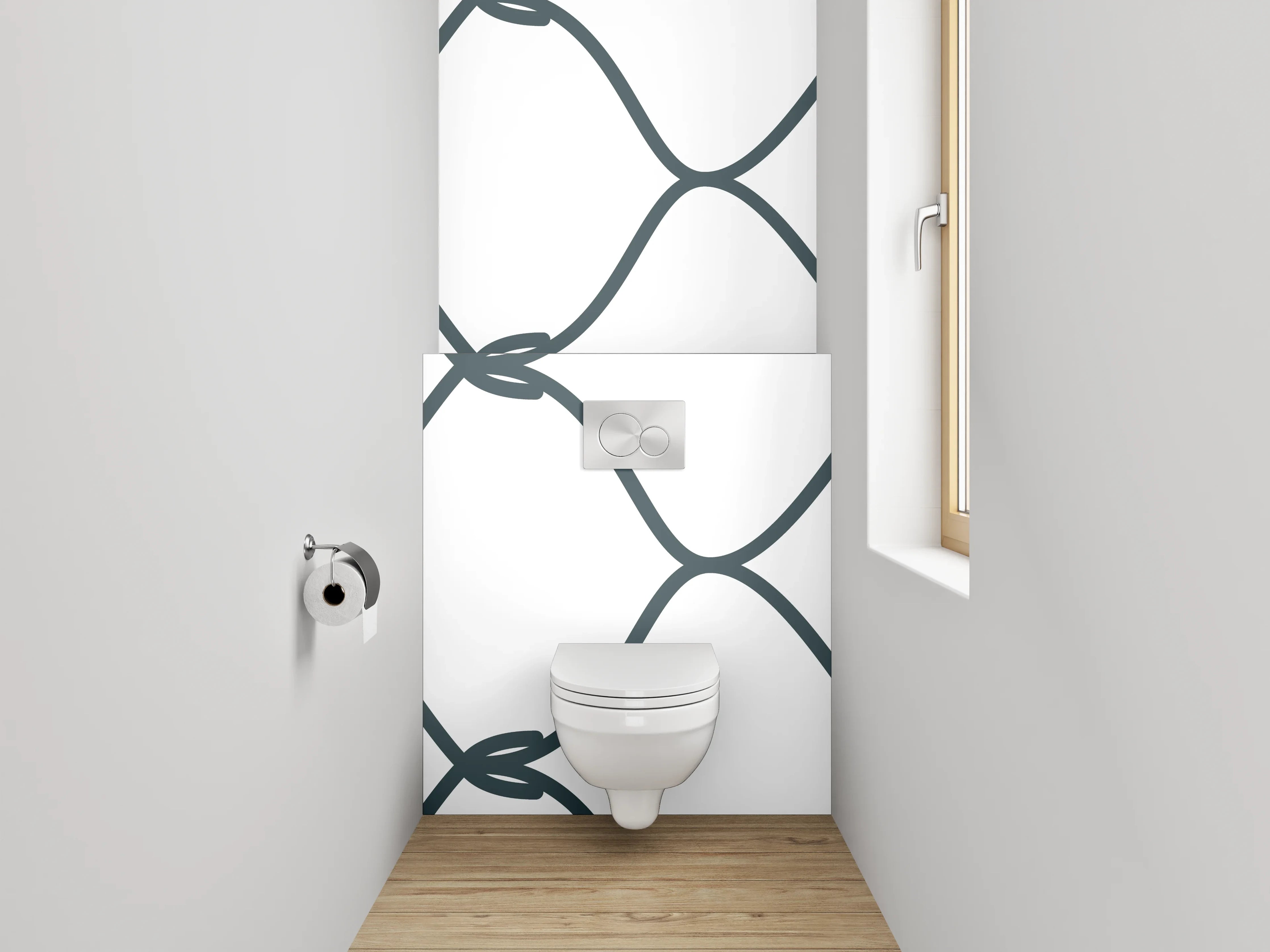 WC-Rückwand - Drahtzaun Muster Schwarz-Weiß