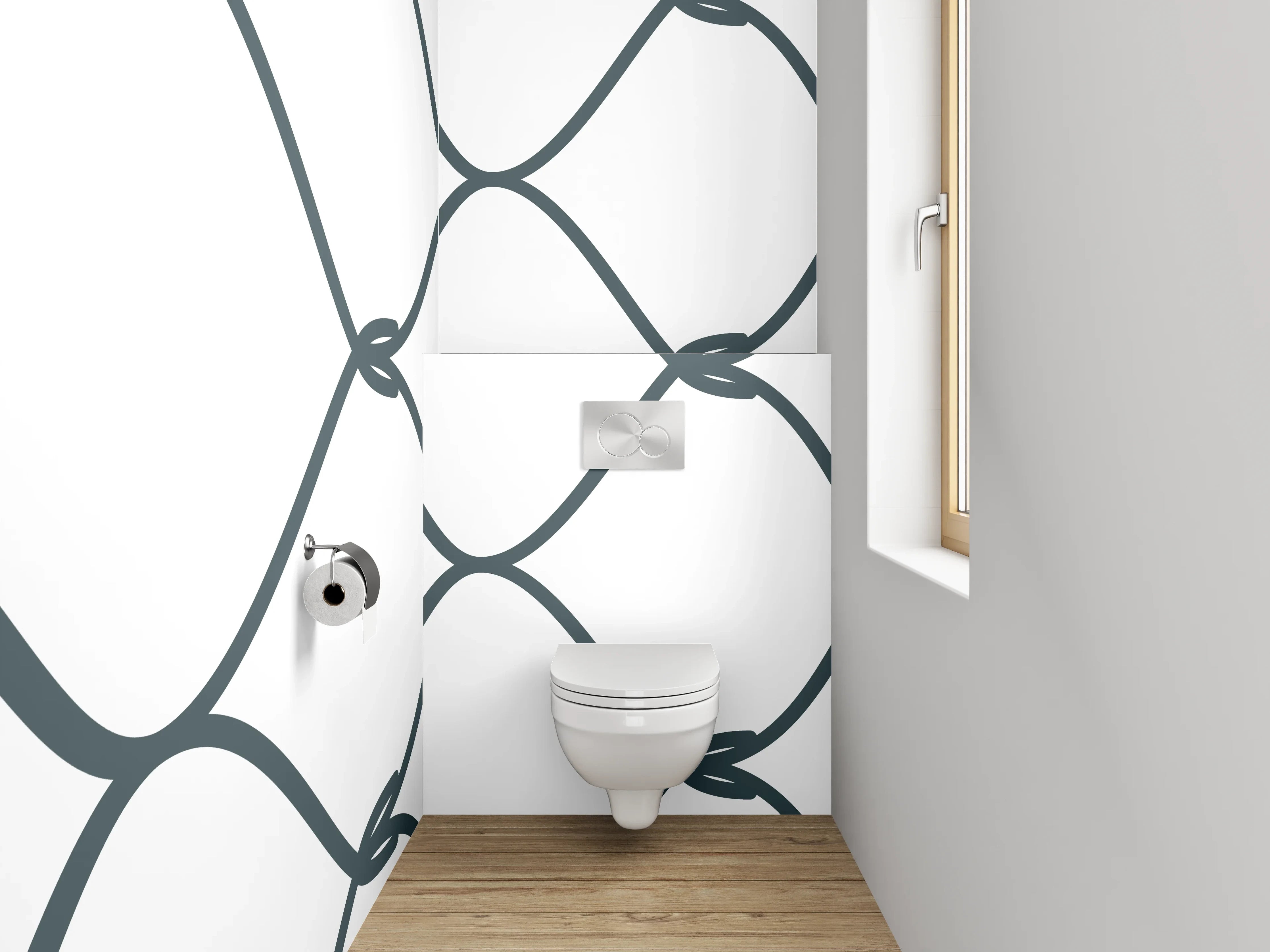 WC-Rückwand - Drahtzaun Muster Schwarz-Weiß