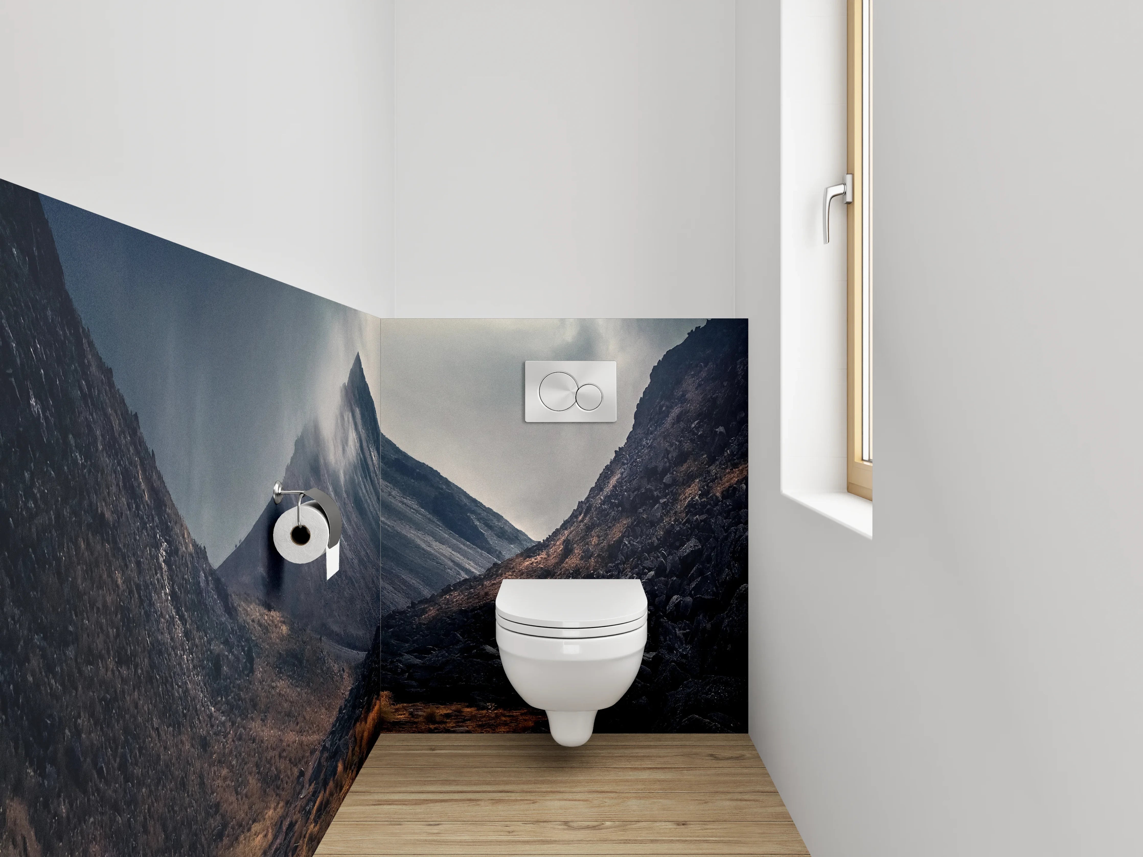 WC-Rückwand - Dramatische Berge im Abendlicht