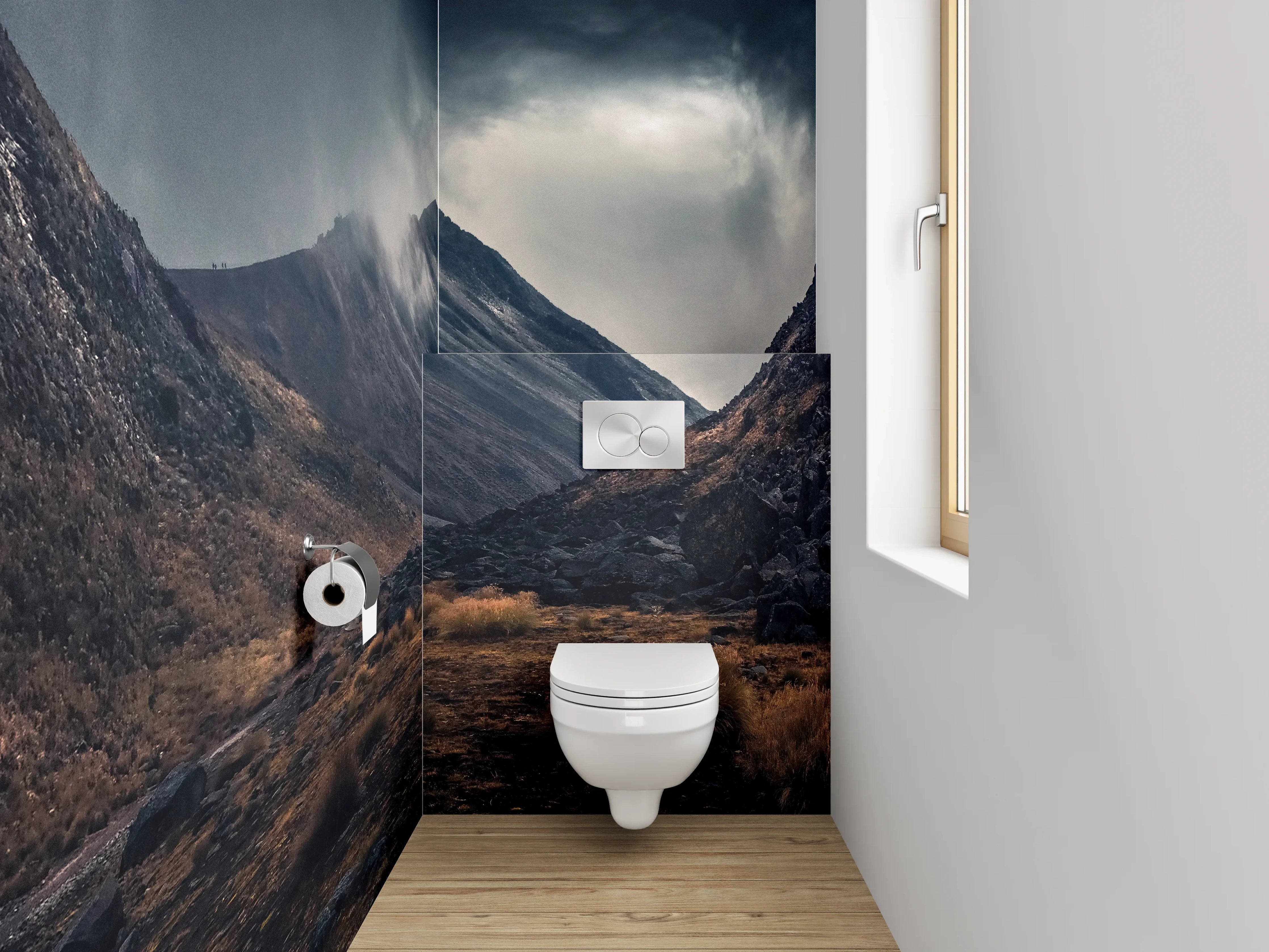 WC-Rückwand - Dramatische Berge im Abendlicht