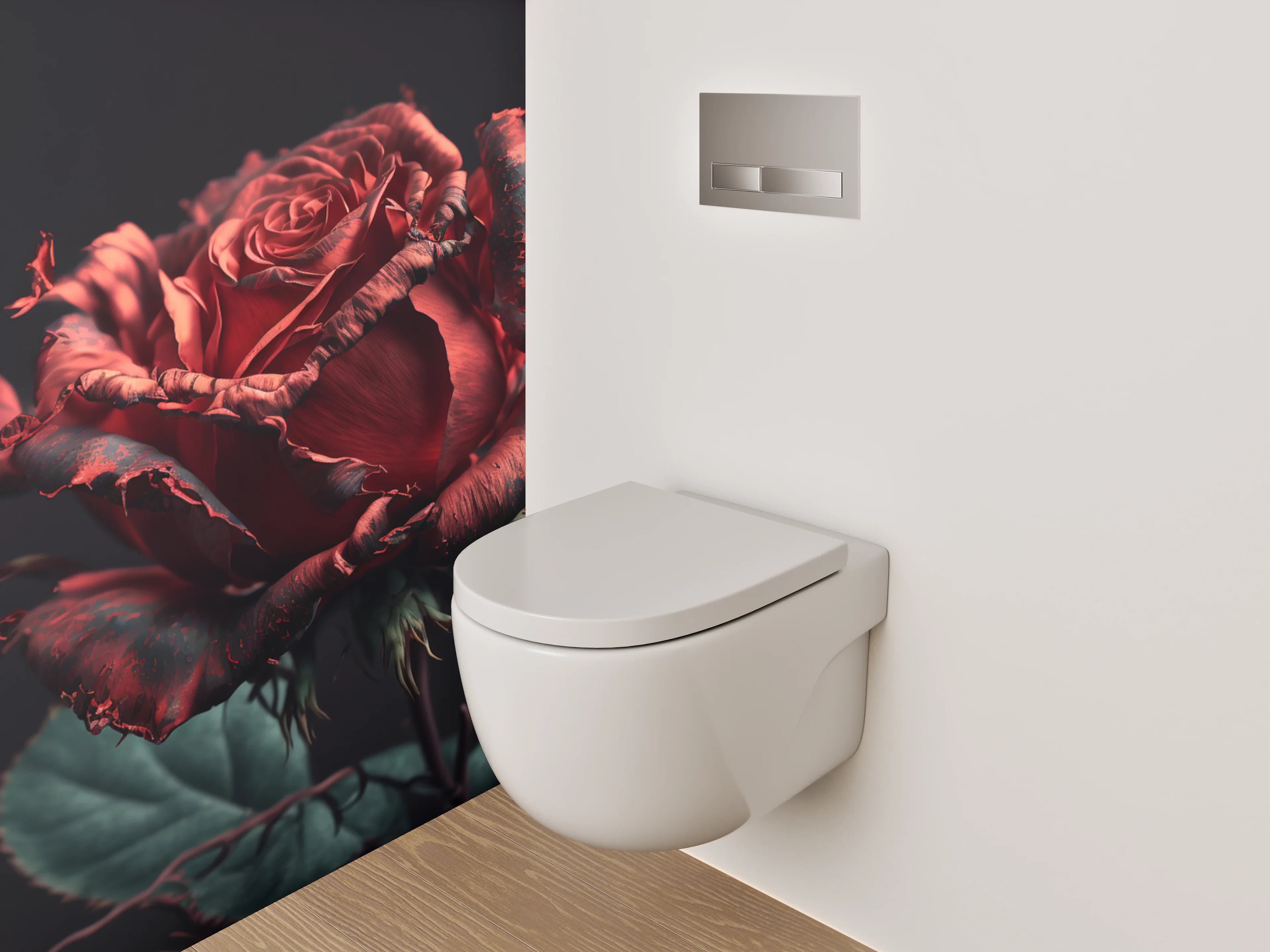 WC-Rückwand - Dramatische rote Rose auf dunklem Grund