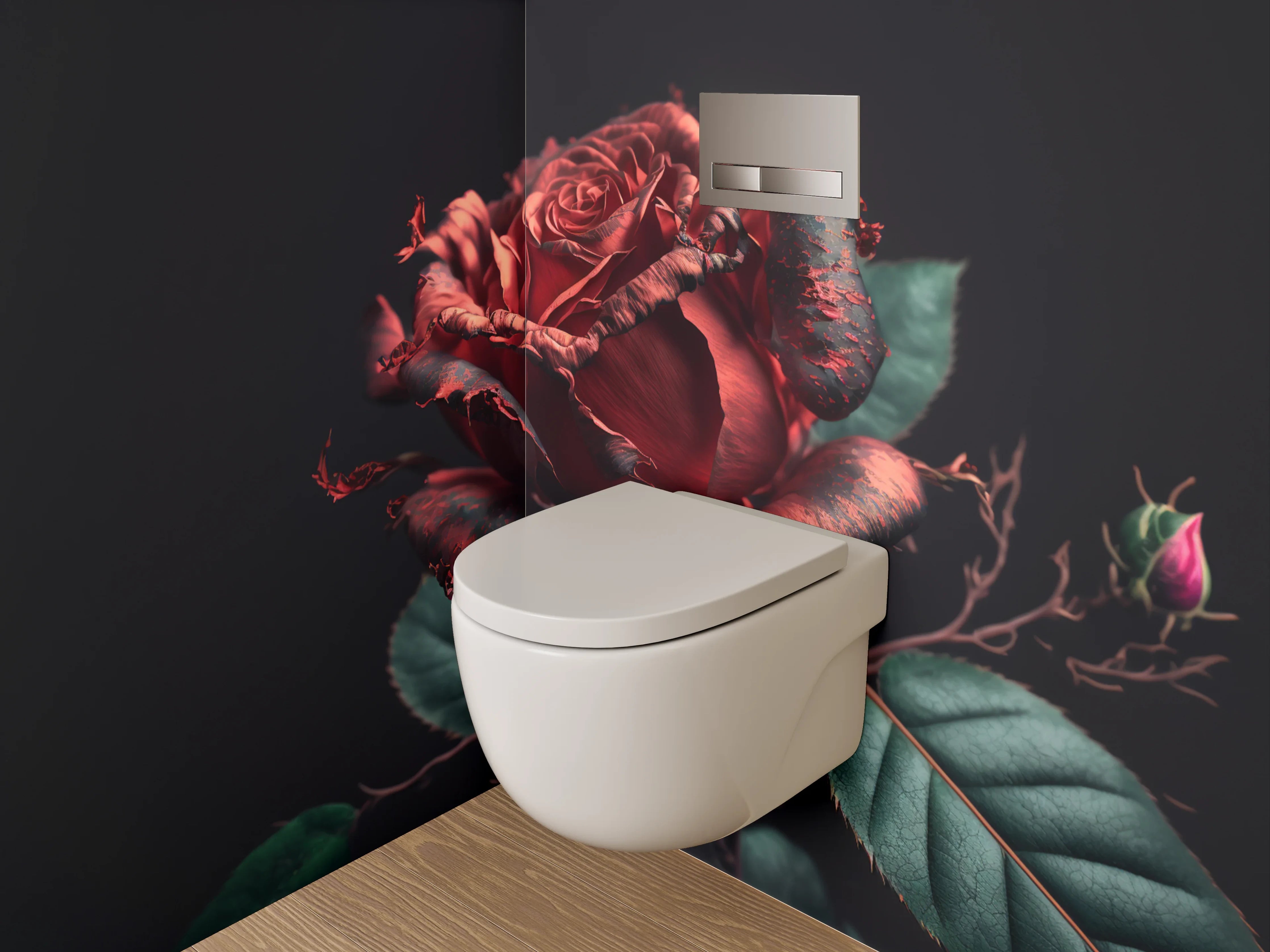 WC-Rückwand - Dramatische rote Rose auf dunklem Grund