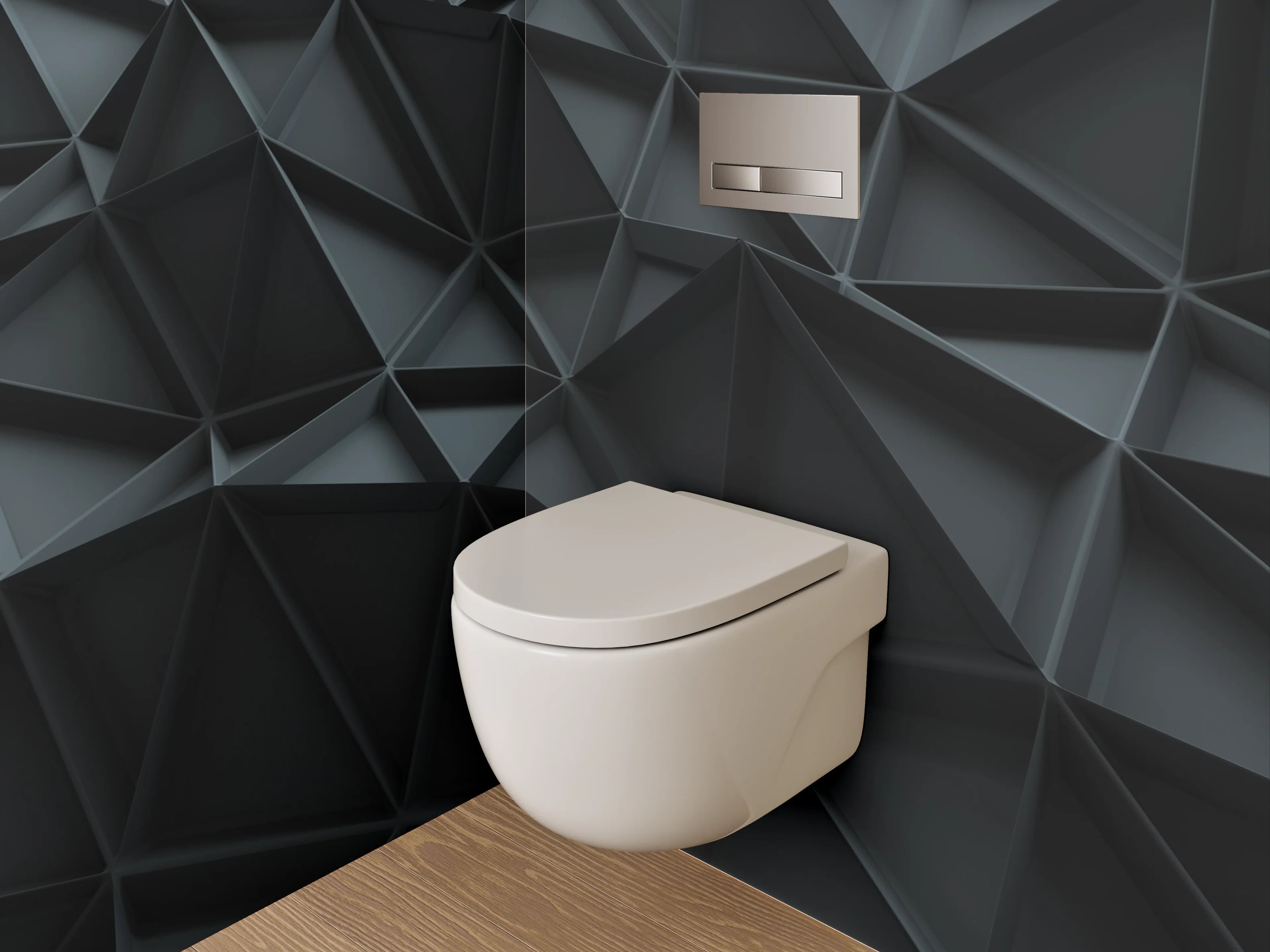 WC-Rückwand - Dreidimensionales schwarzes Polygon-Muster