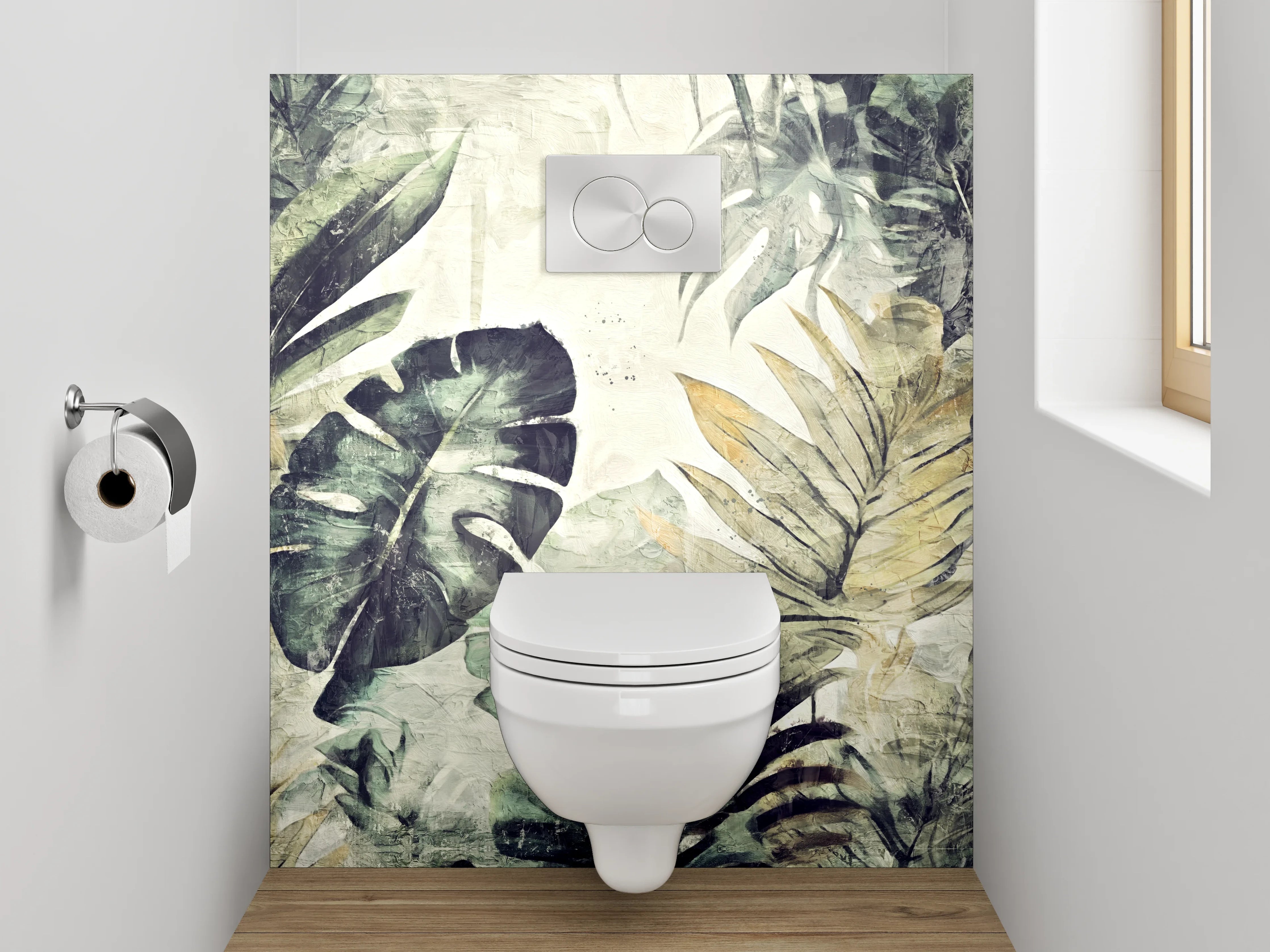 WC-Rückwand - Dschungel Aquarell Pflanzen Grau Grün