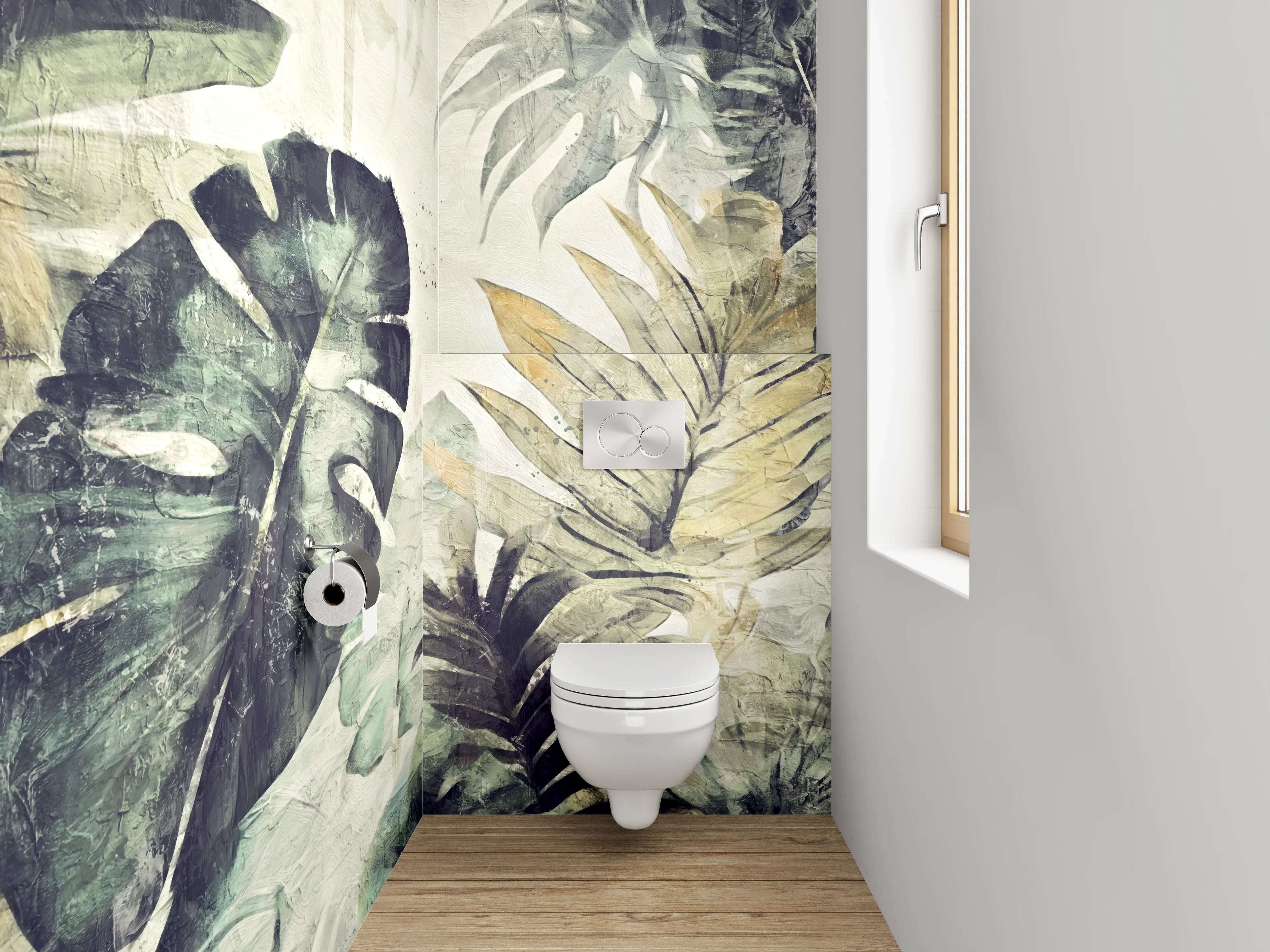 WC-Rückwand - Dschungel Aquarell Pflanzen Grau Grün
