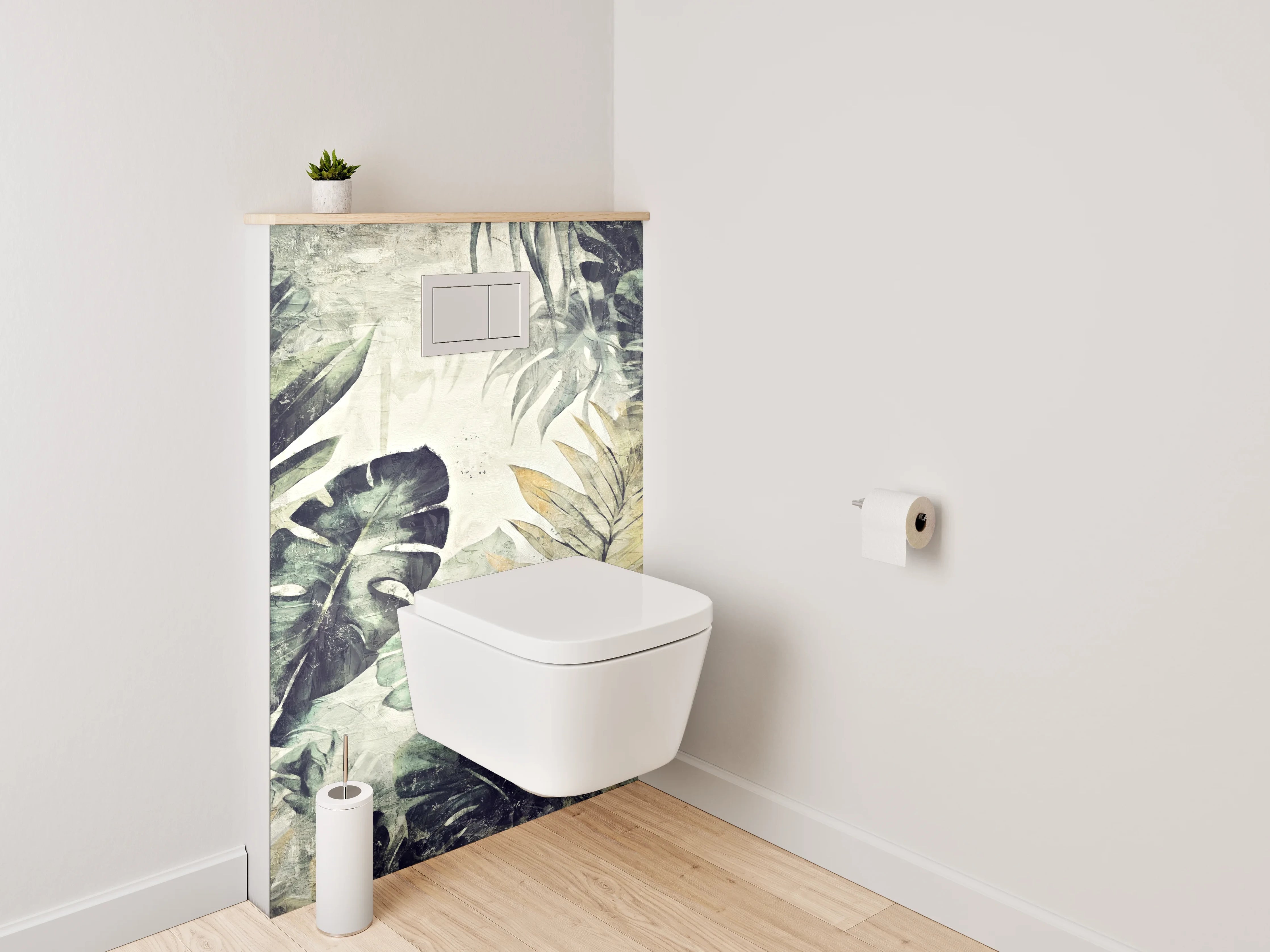 WC-Rückwand - Dschungel Aquarell Pflanzen Grau Grün